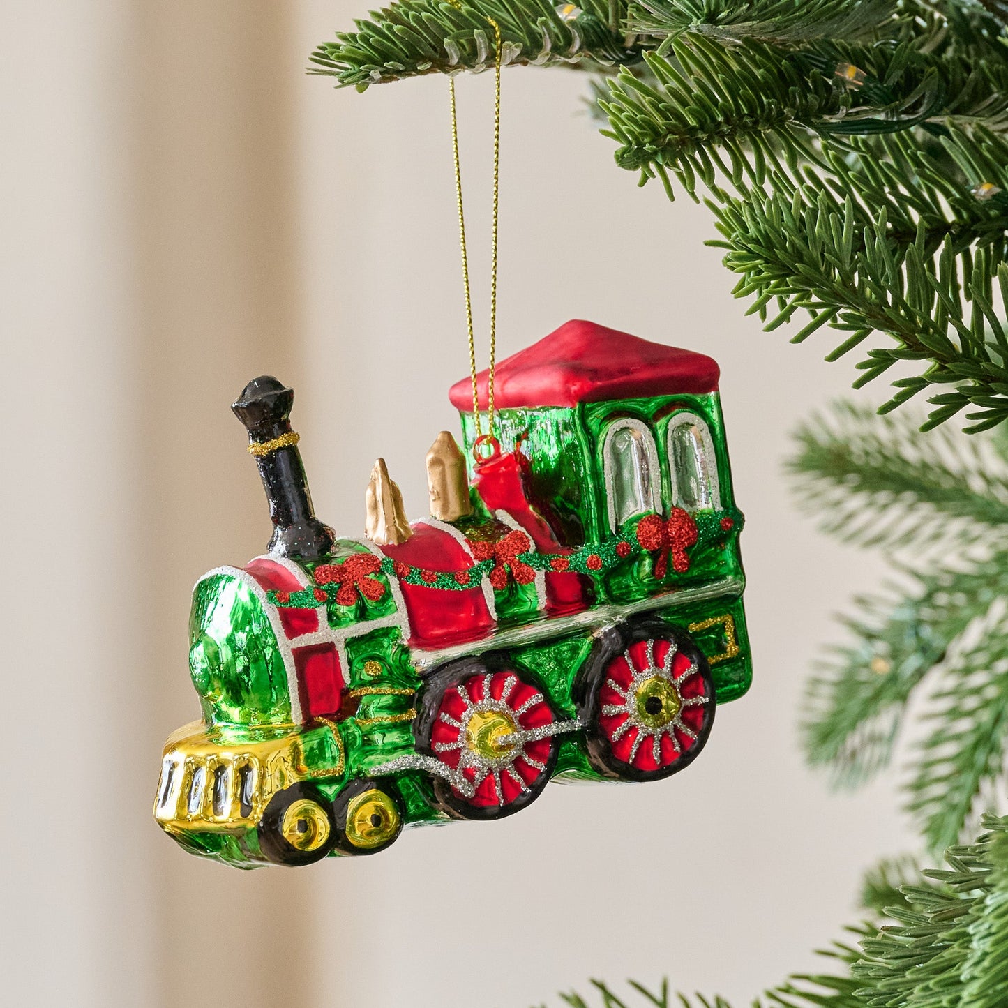 Vintage-Inspired Blown Glass Train Ornament