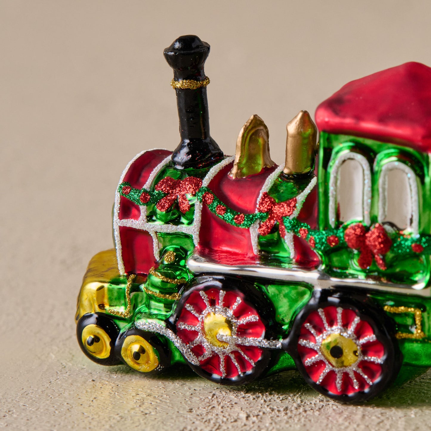 Vintage-Inspired Blown Glass Train Ornament