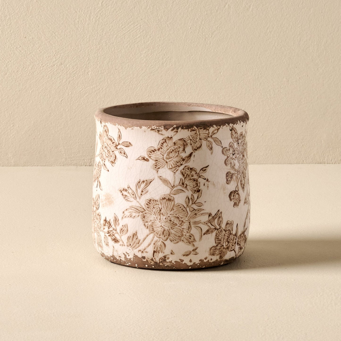 Brown and White Distressed Planter