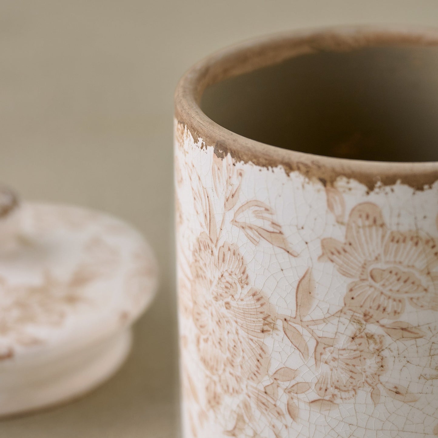 Brown and White Distressed Canister