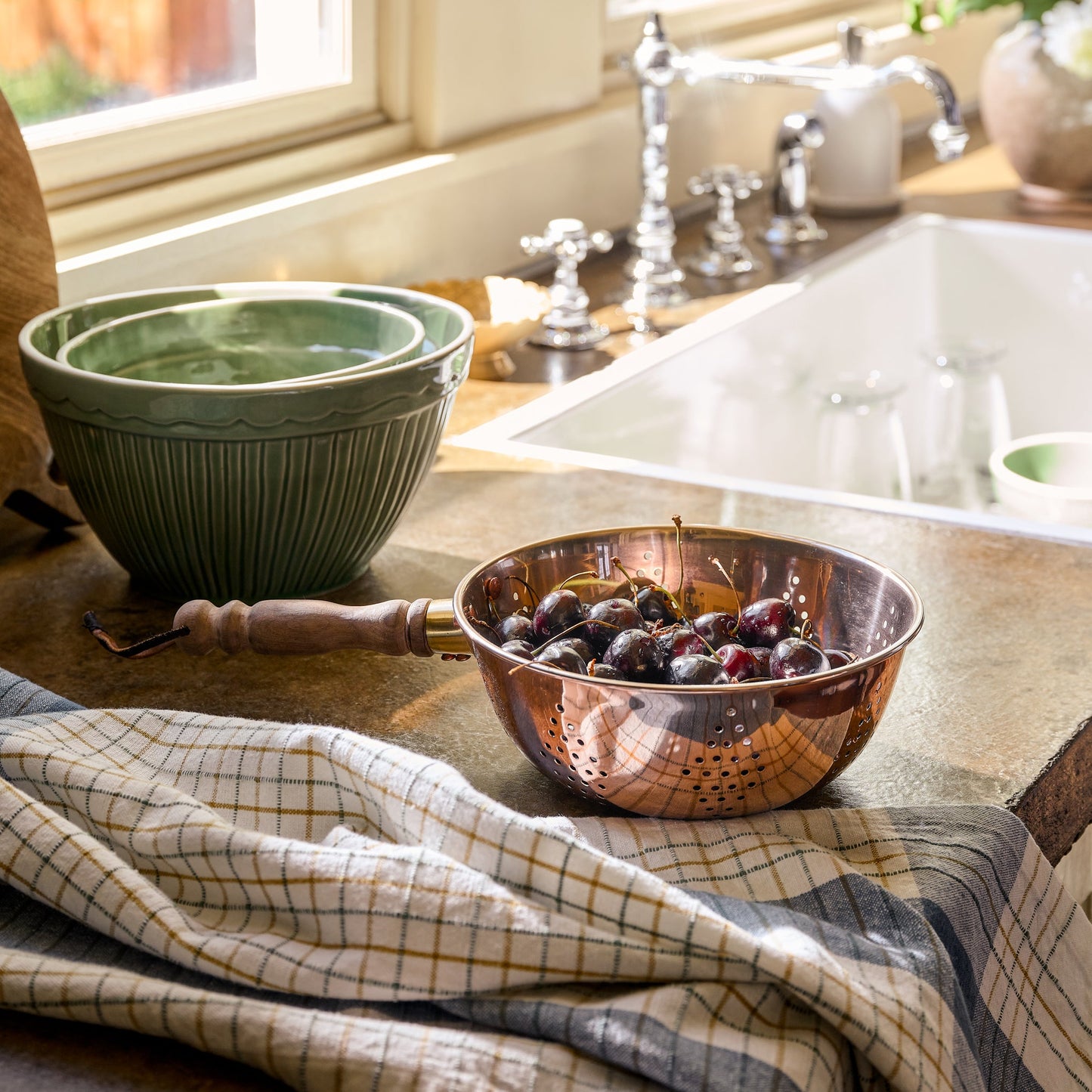 Vintage-Inspired Green Mixing Bowl Set of Two