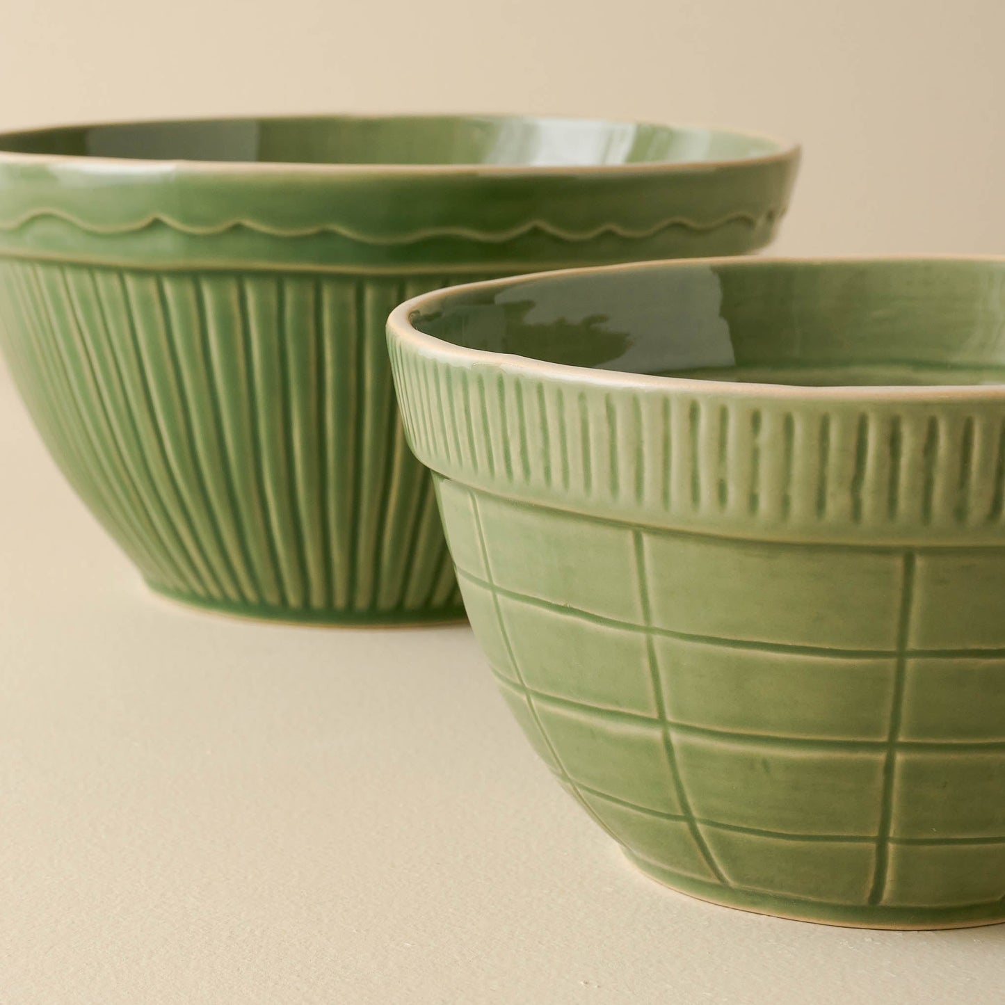 Vintage-Inspired Green Mixing Bowl Set of Two