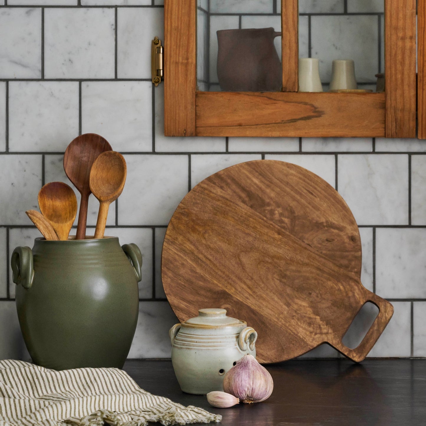 Vintage-Inspired Sage Green Utensil Crock