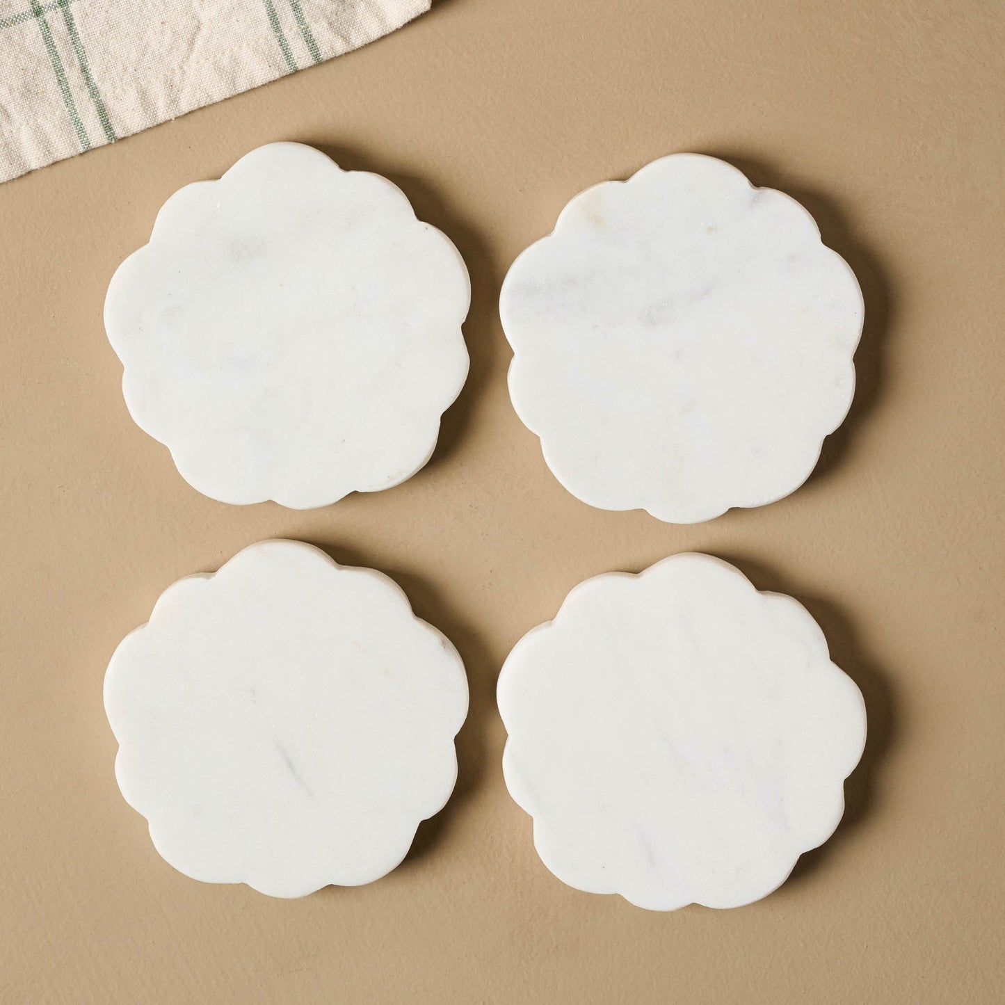 White Marble Scalloped Coaster Set