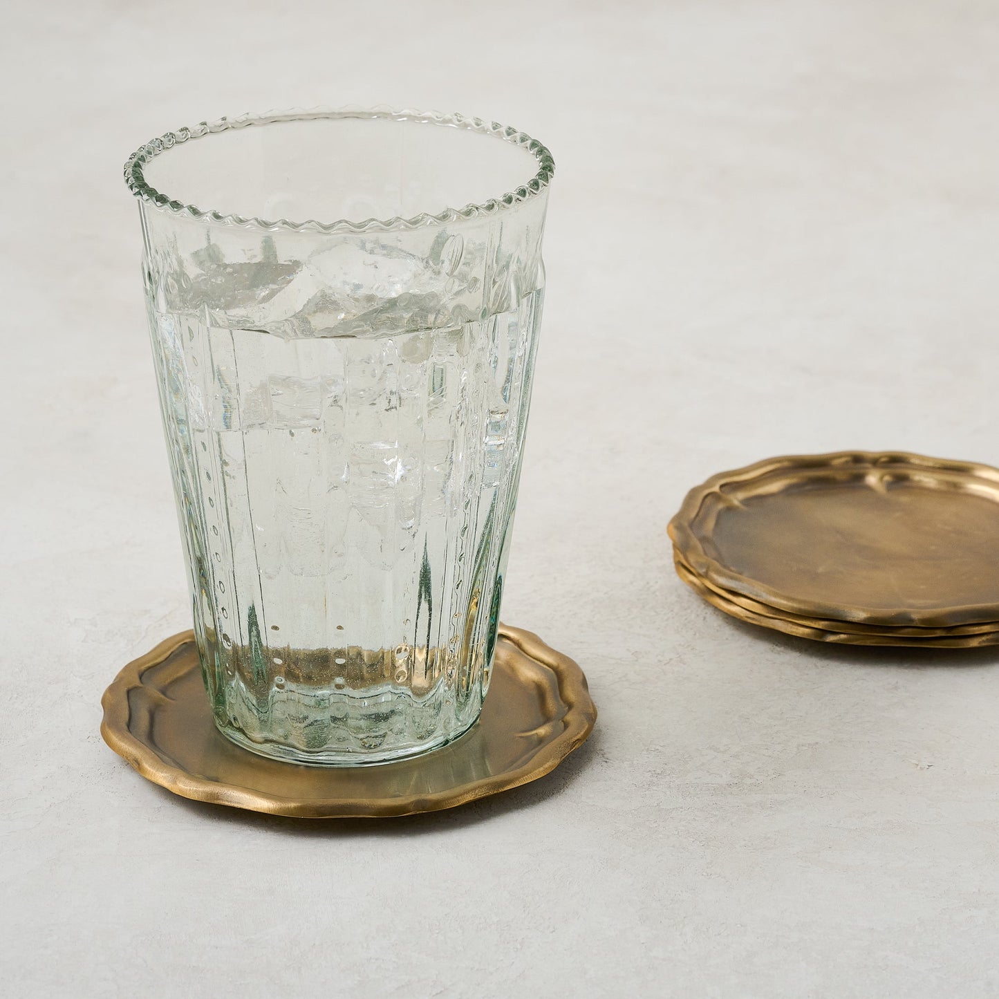 Vintage-Inspired Brass Coaster Set of Four