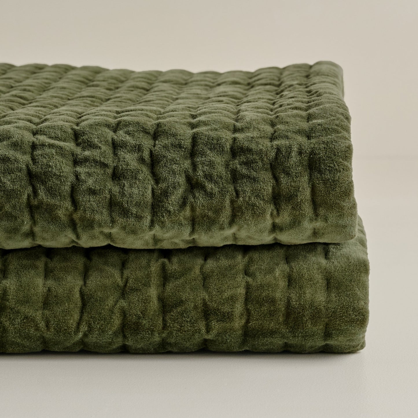 Audrey Velvet Block Print Quilt - Winter Moss