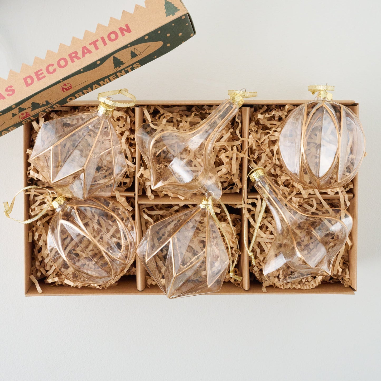 Vintage Glass and Gold Ornaments Set of 6
