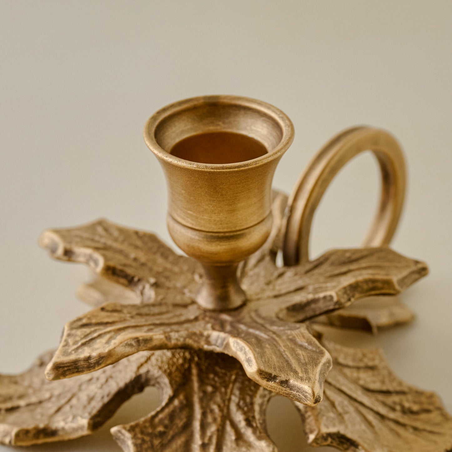 Brass Holly Candle Holder with Handle