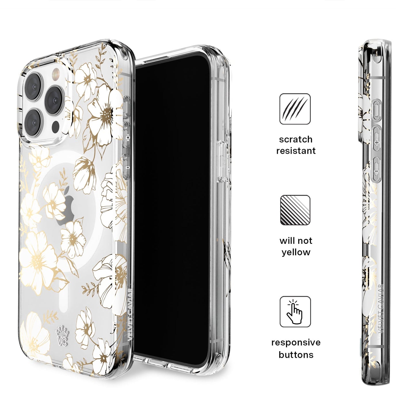 White and Gold Floral Clear iPhone Case