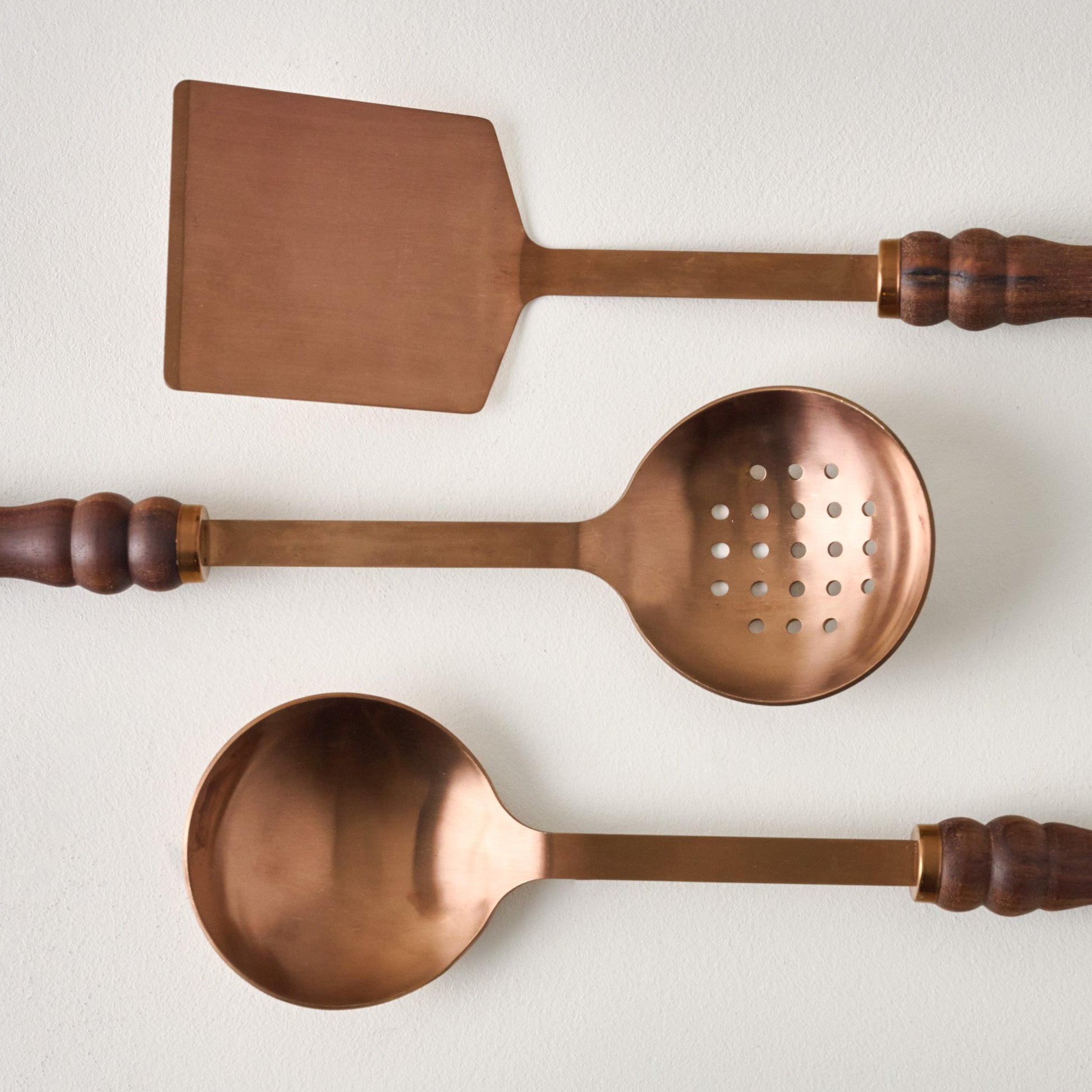 Walnut Handle Copper Slotted Spoon