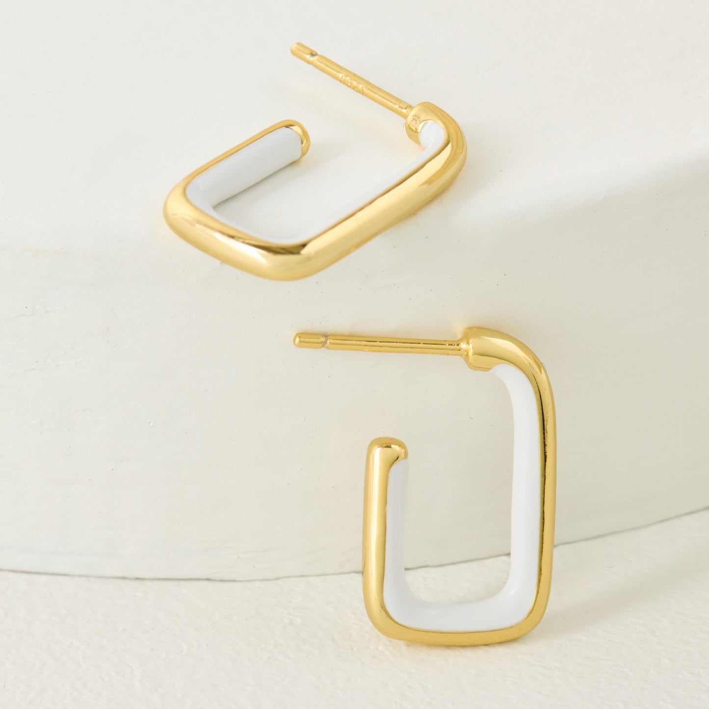 White Color Dipped Large Rectangle Hoop Earring