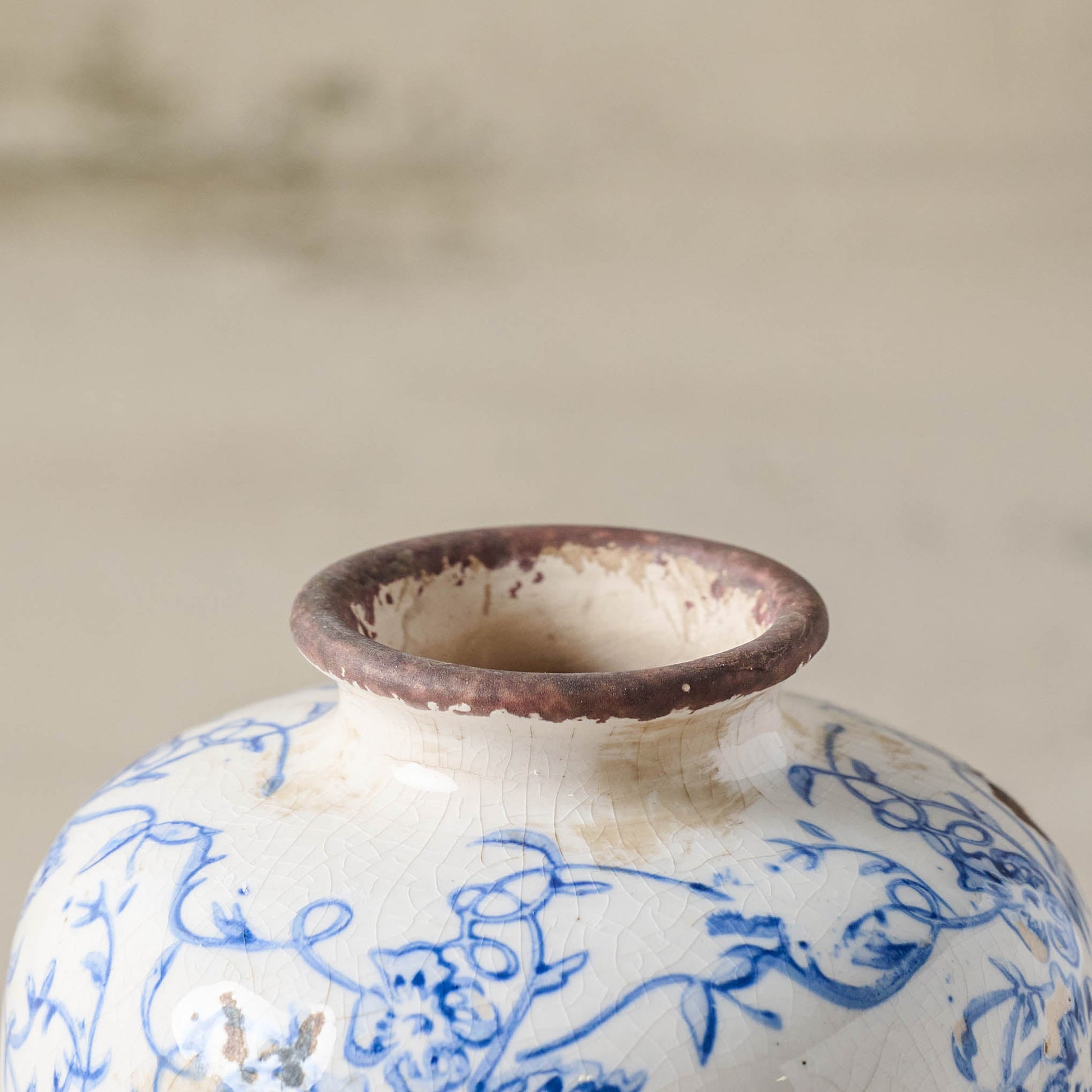 Blue and White Distressed Vase