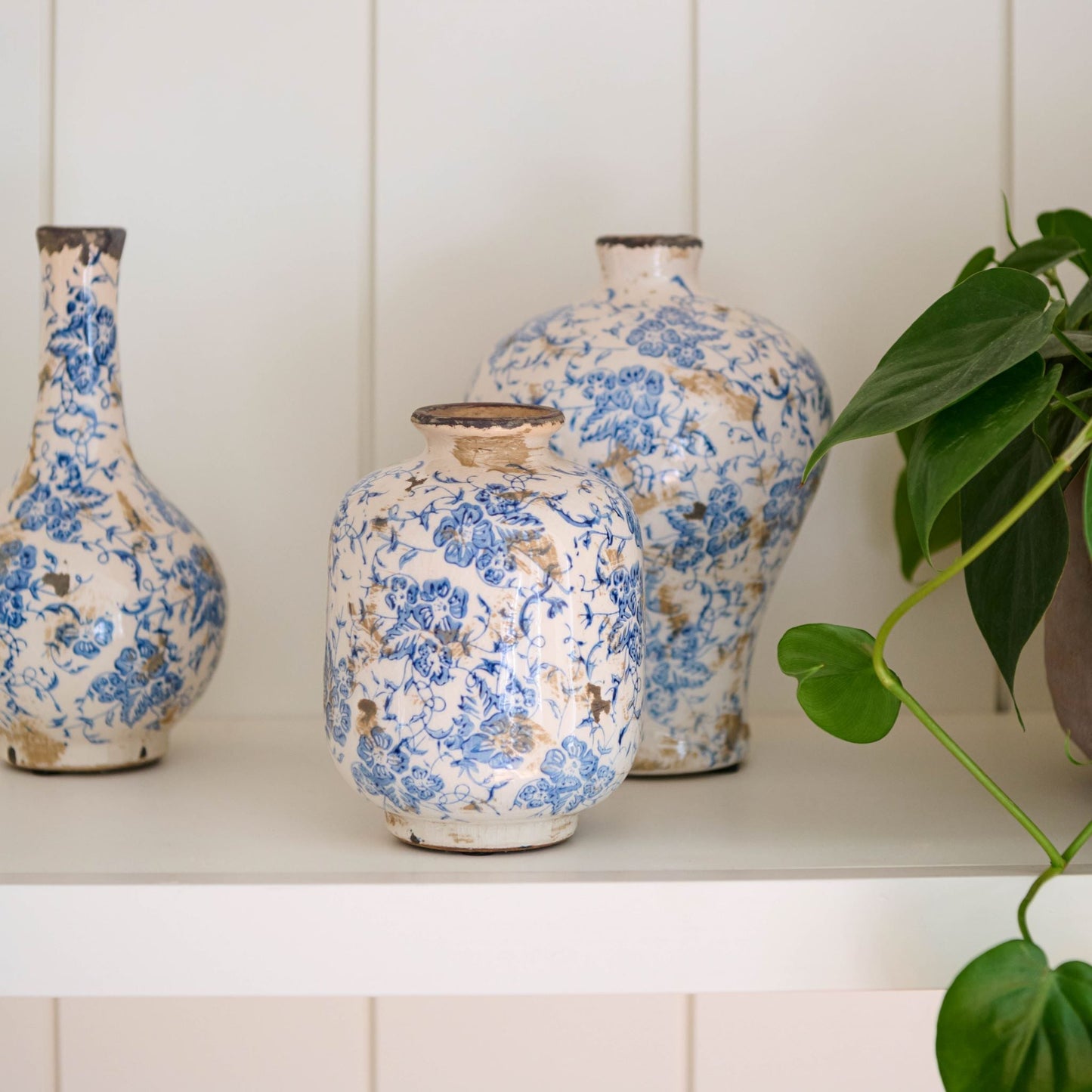 Blue and White Distressed Vase