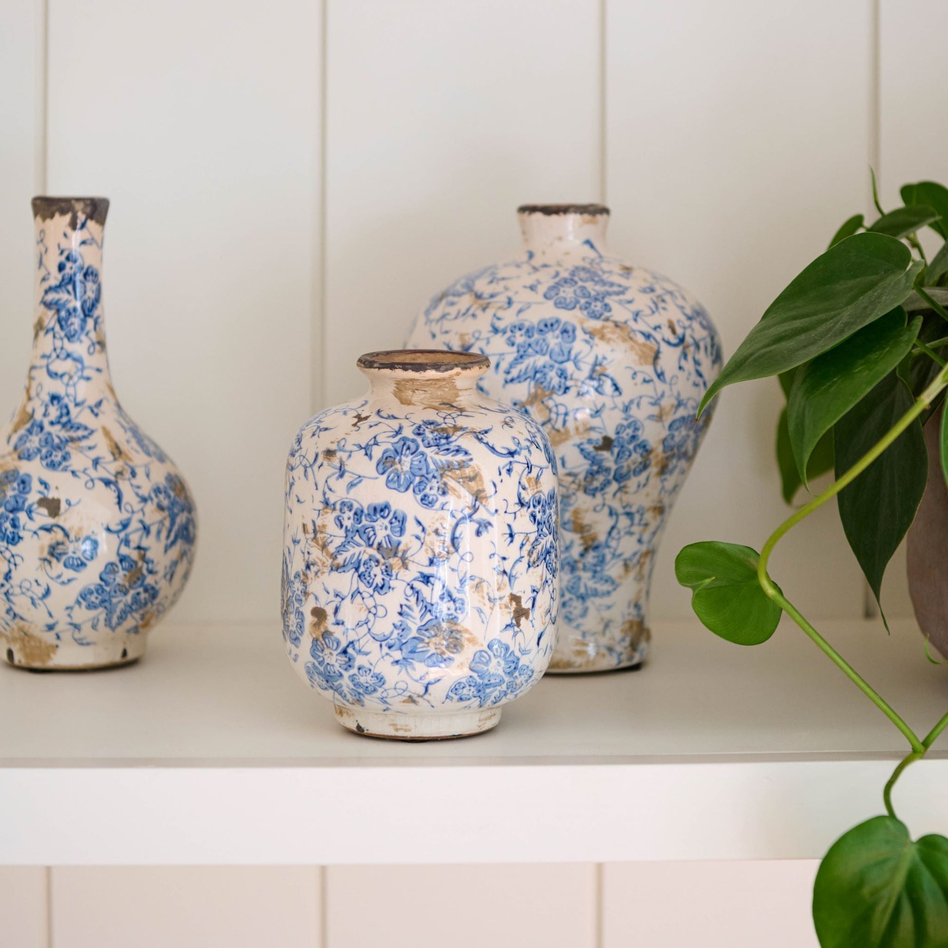 Blue and White Distressed Vase