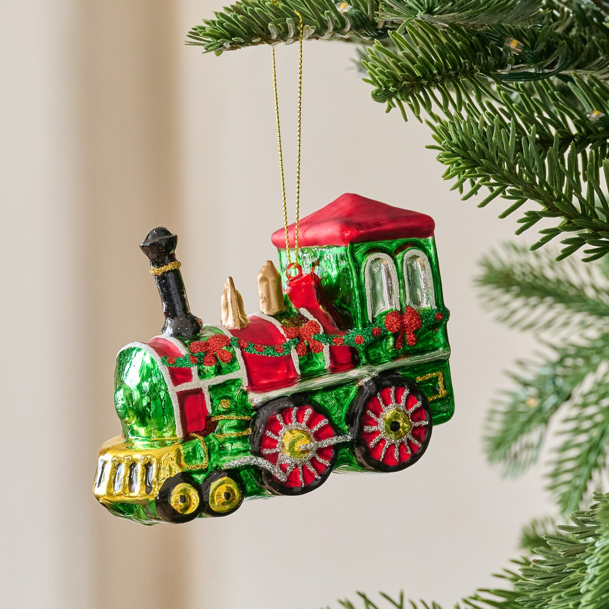 Vintage-Inspired Blown Glass Train Ornament
