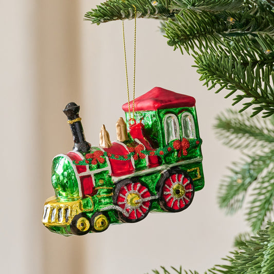 Vintage-Inspired Blown Glass Train Ornament