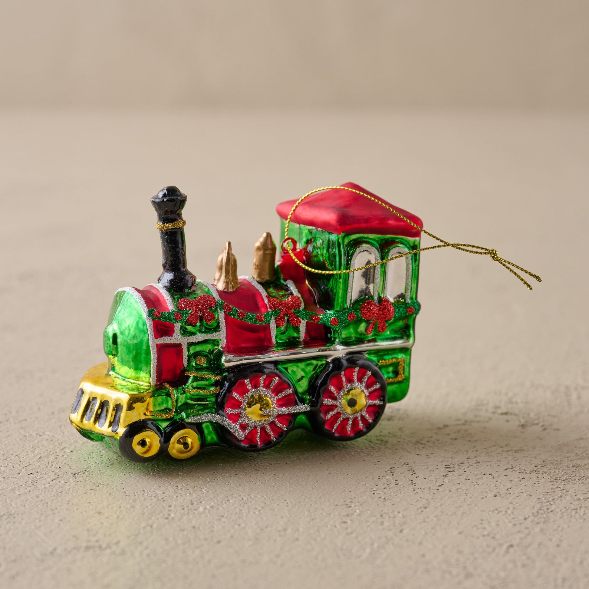 Vintage-Inspired Blown Glass Train Ornament