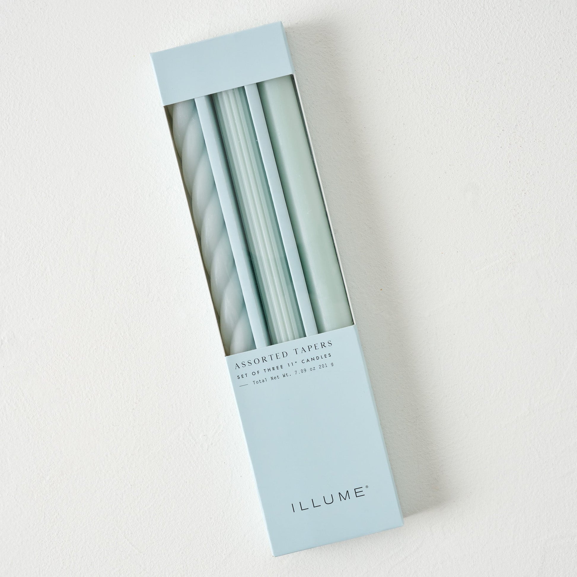 Assorted Light Blue Taper Candle Set