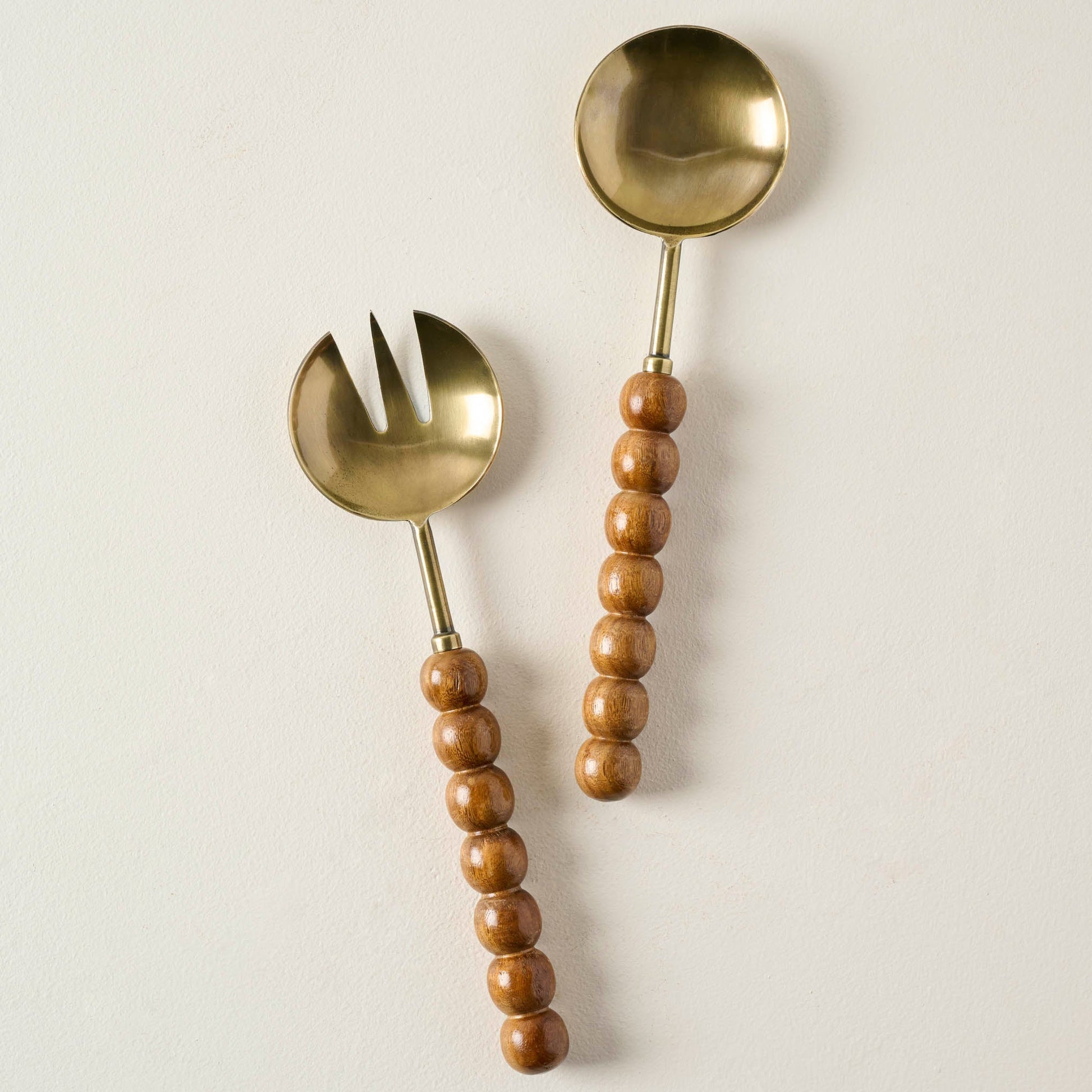 Antique Brass and Beaded Wood Serving Set