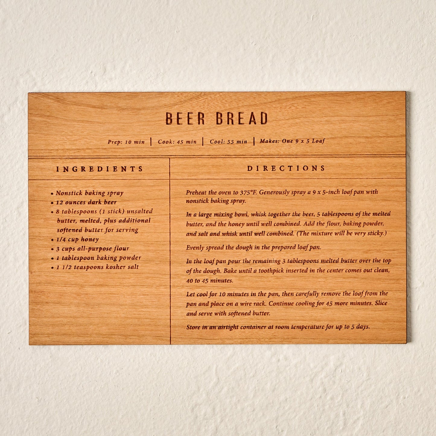 Beer Bread Wooden Recipe Card