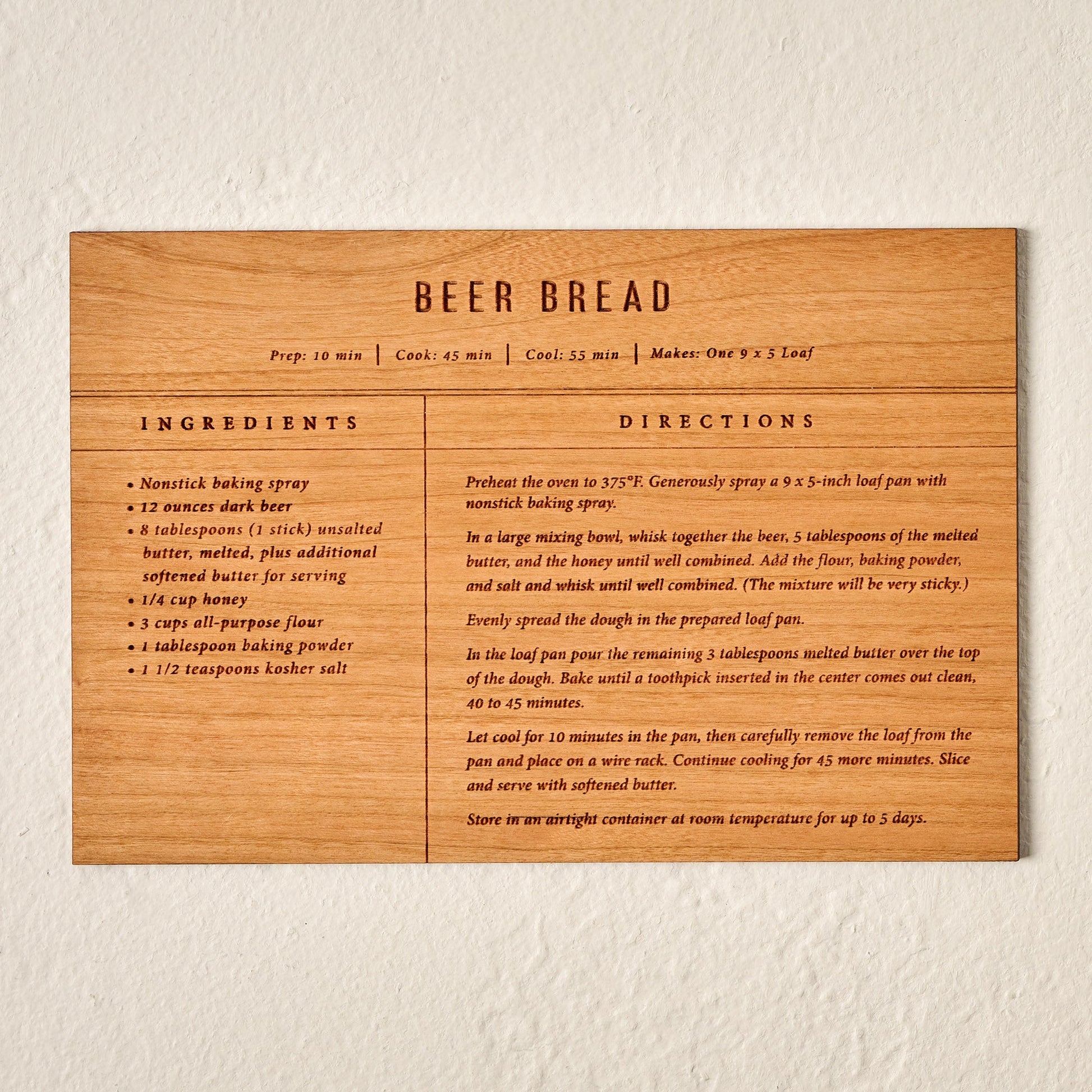 Beer Bread Wooden Recipe Card