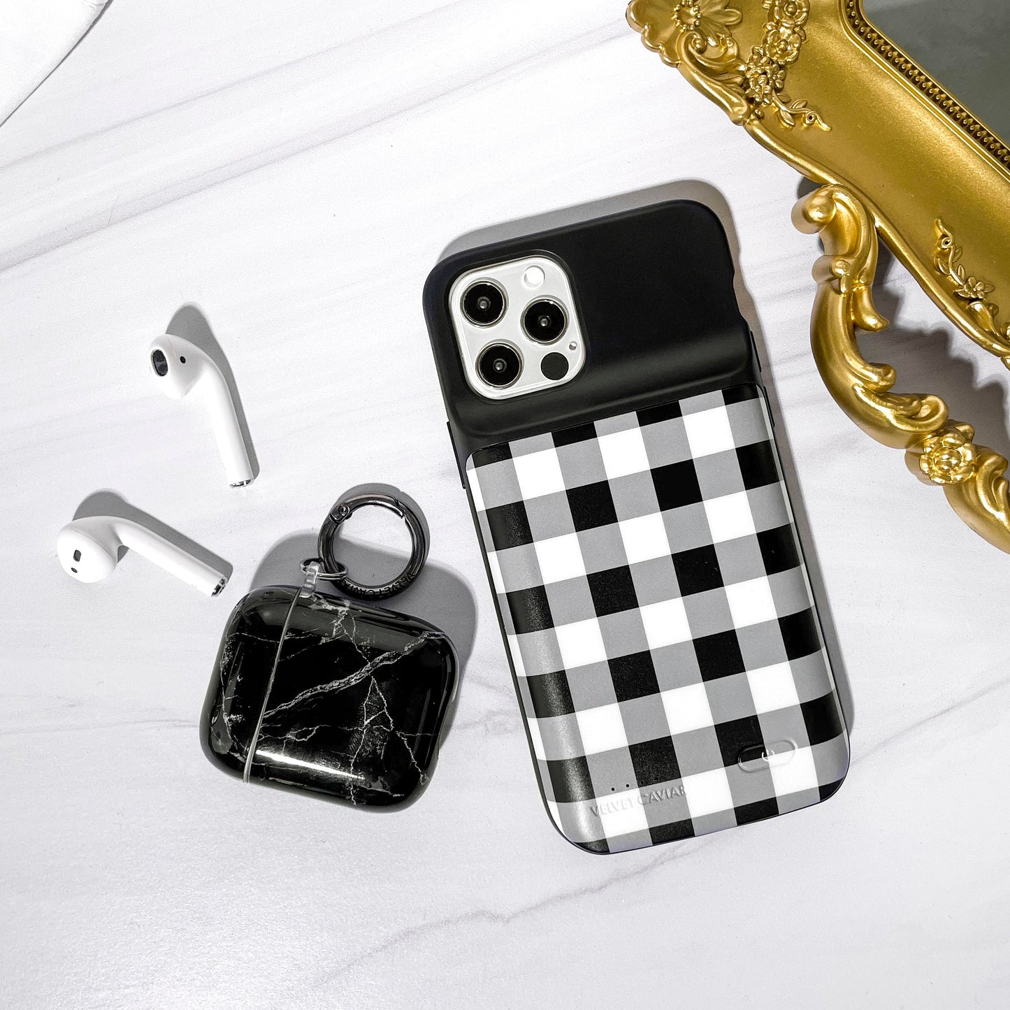 Black Gingham iPhone Charging Case