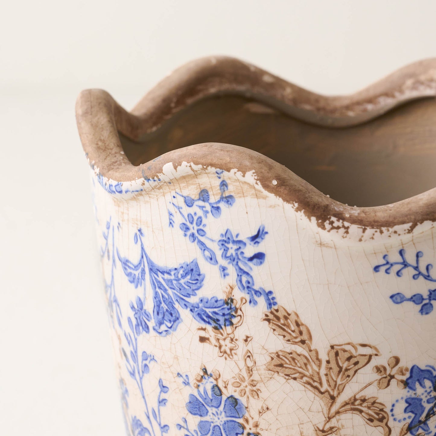 Blue Scalloped Distressed Planter