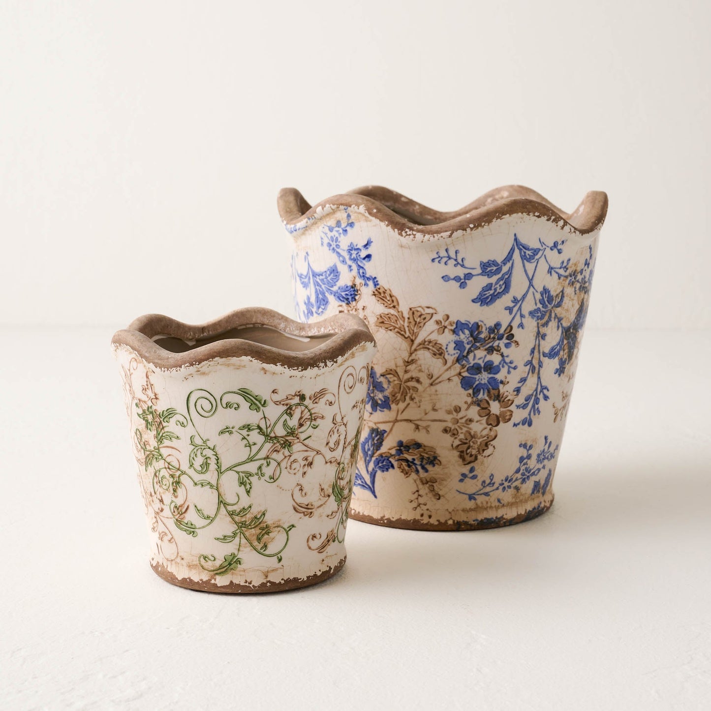 Blue Scalloped Distressed Planter