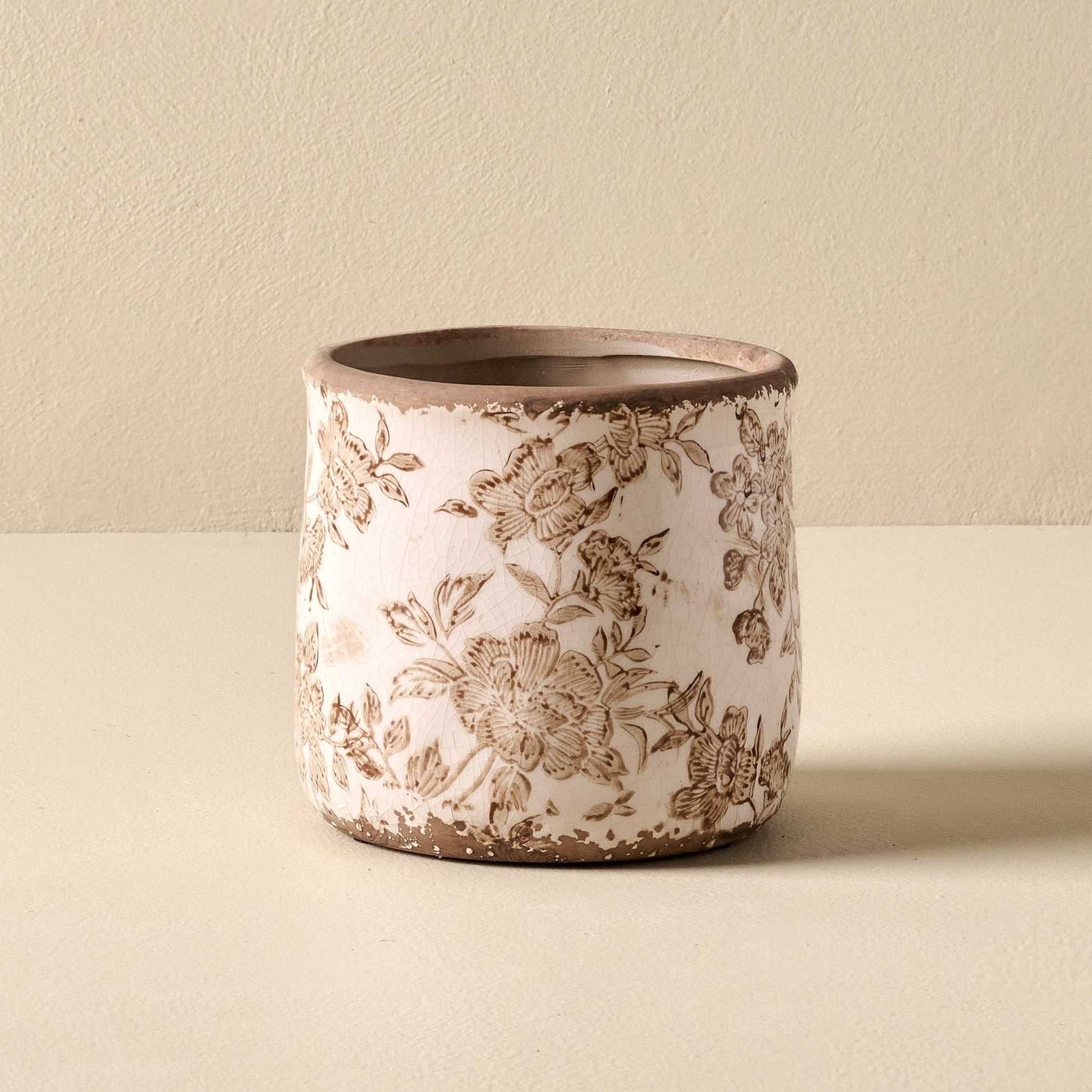 Brown and White Distressed Planter