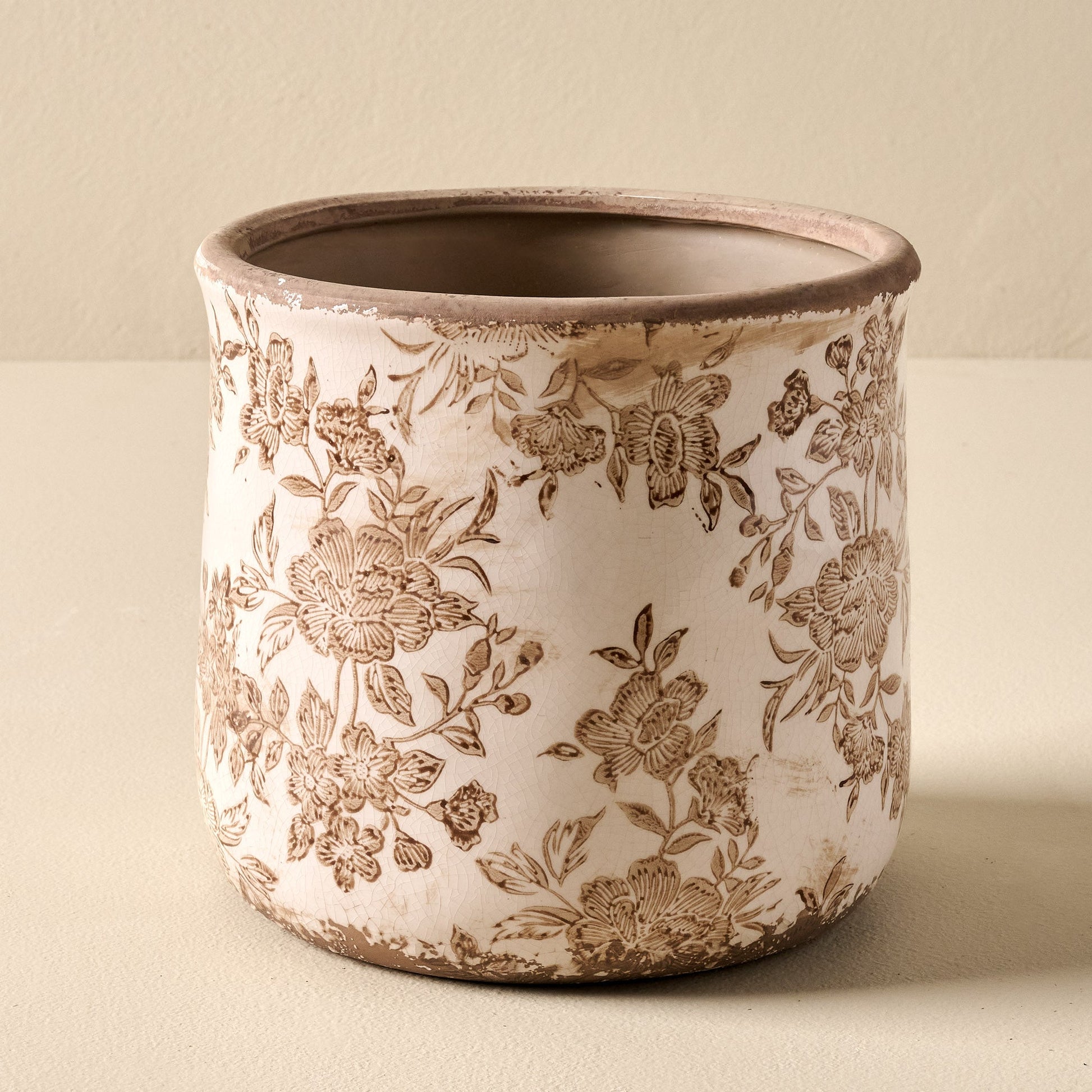 Brown and White Distressed Planter