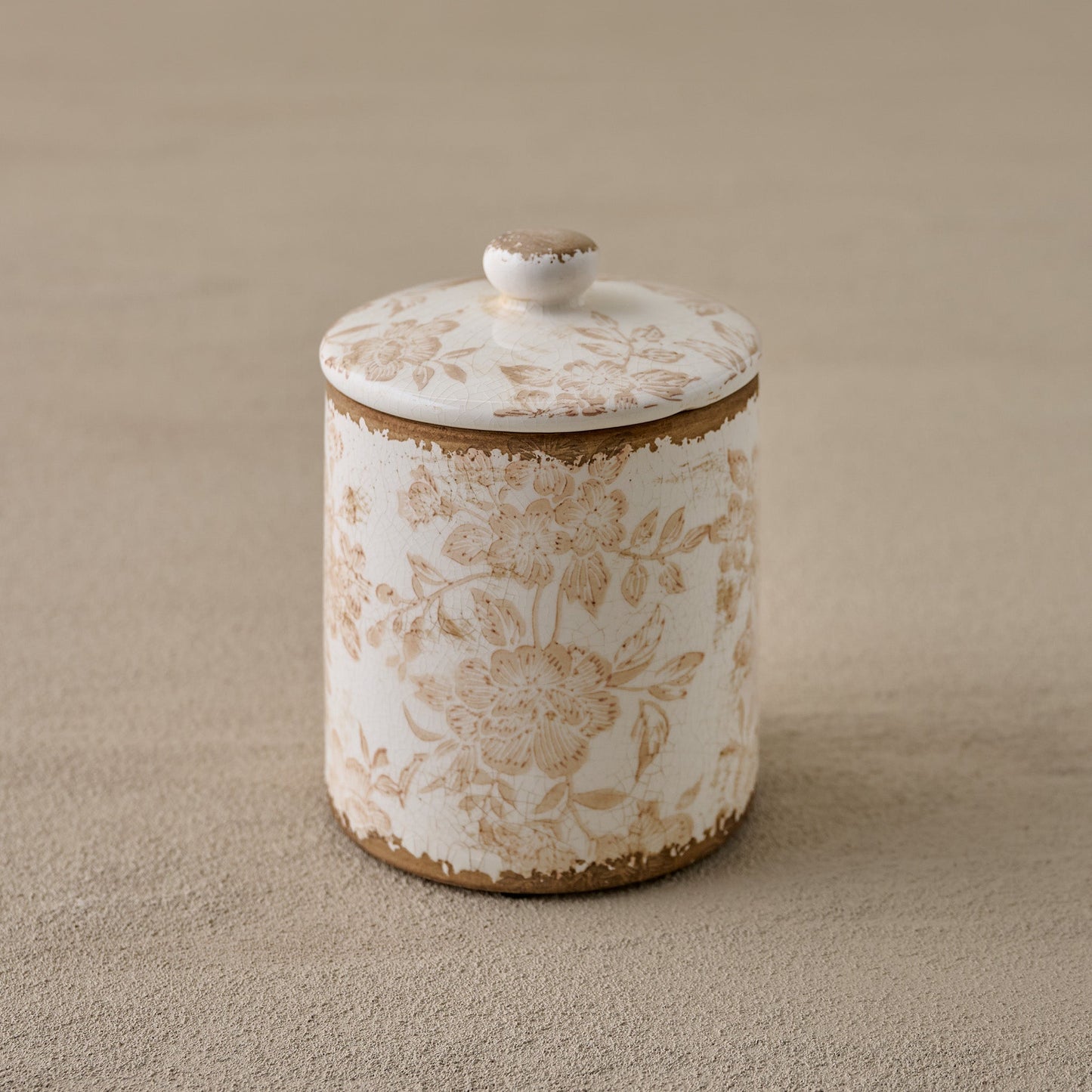 Brown and White Distressed Canister