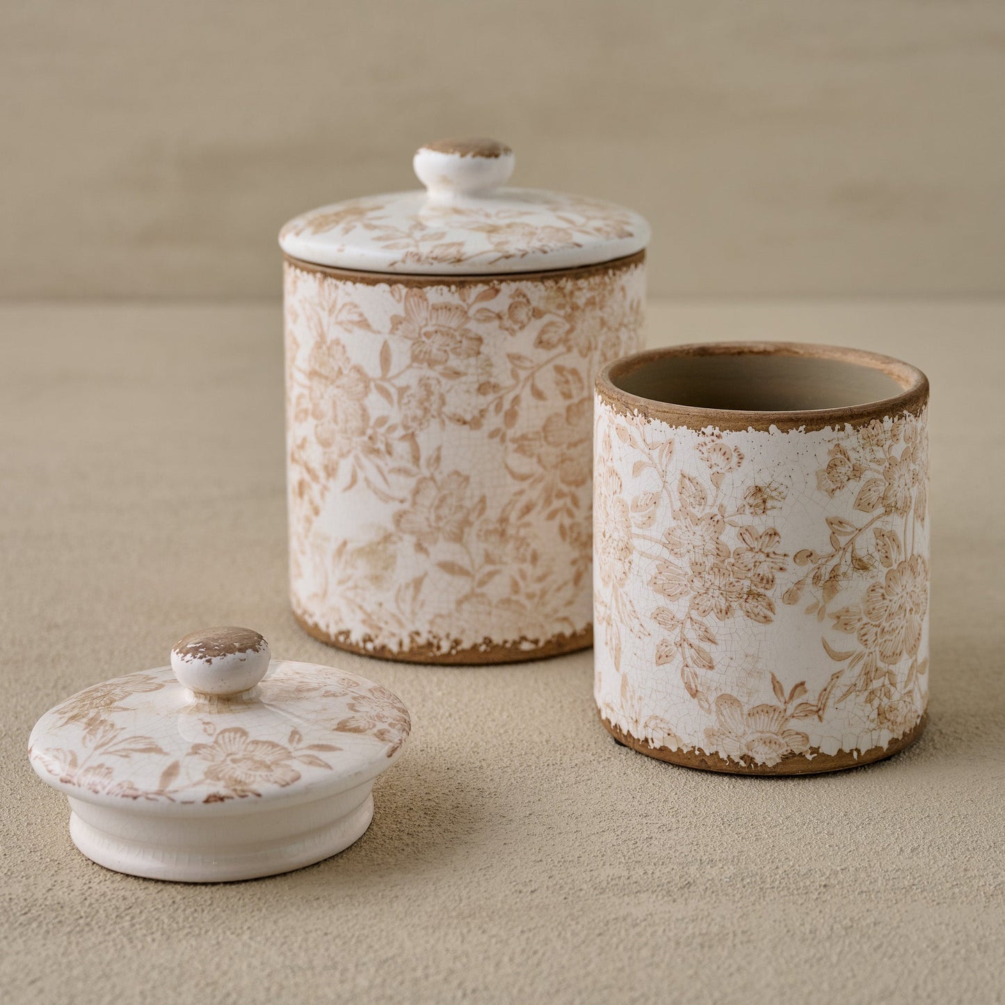 Brown and White Distressed Canister