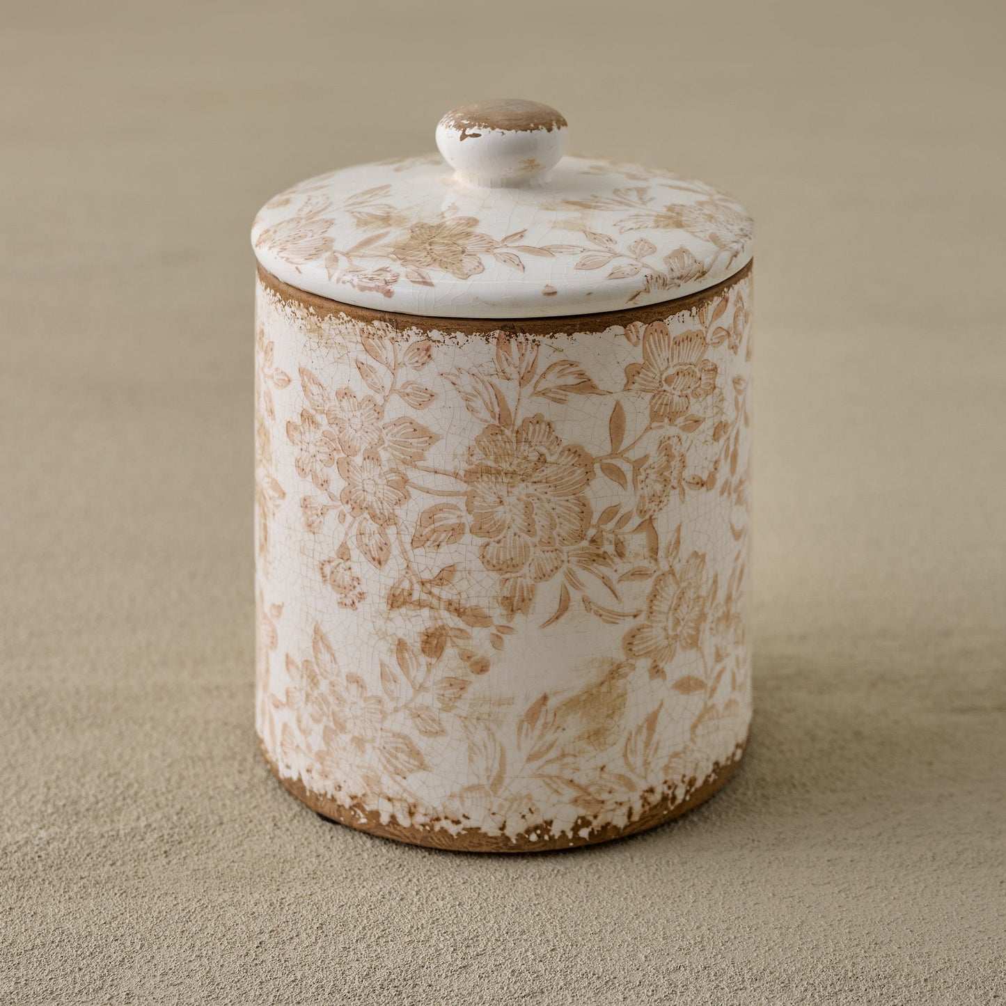 Brown and White Distressed Canister