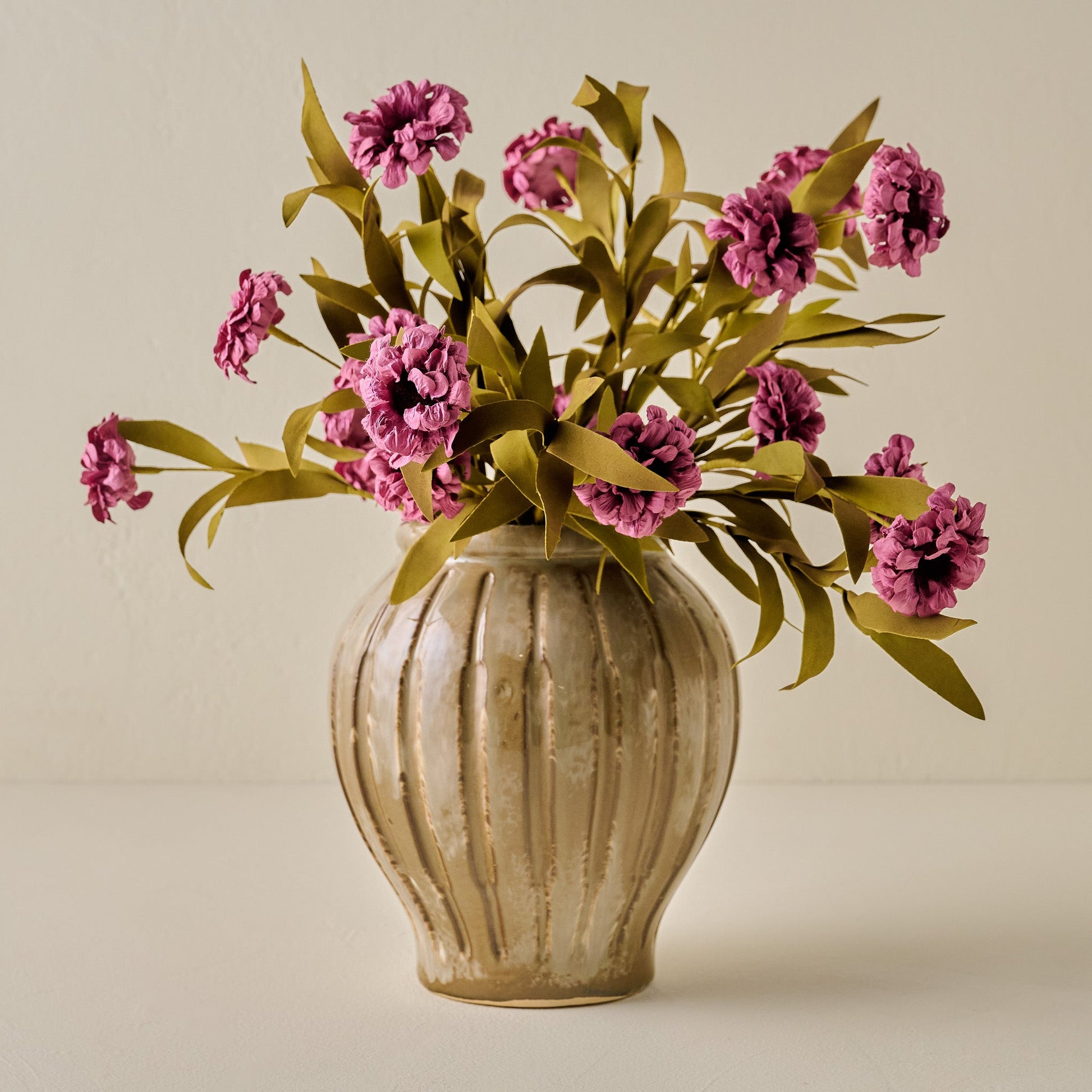 Callum Ribbed Vase + Purple Wildflower Bush Pairing