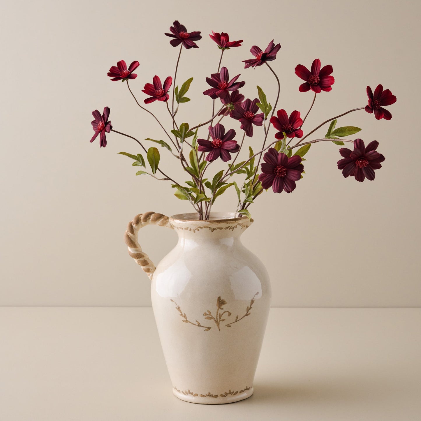 Burgundy Cosmos and Nadine Ceramic Pitcher Vase Pairing