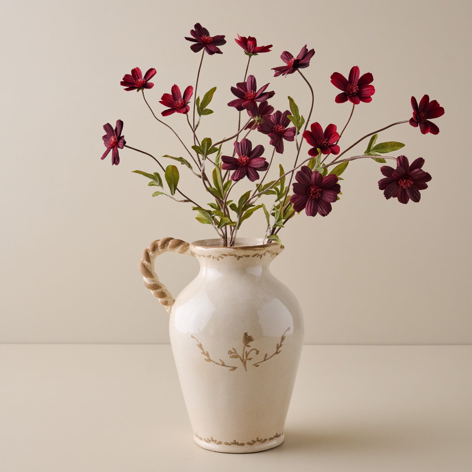 Burgundy Cosmos and Nadine Ceramic Pitcher Vase Pairing