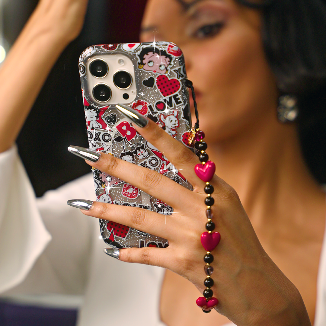 Betty Boop Black Heart Phone Charm