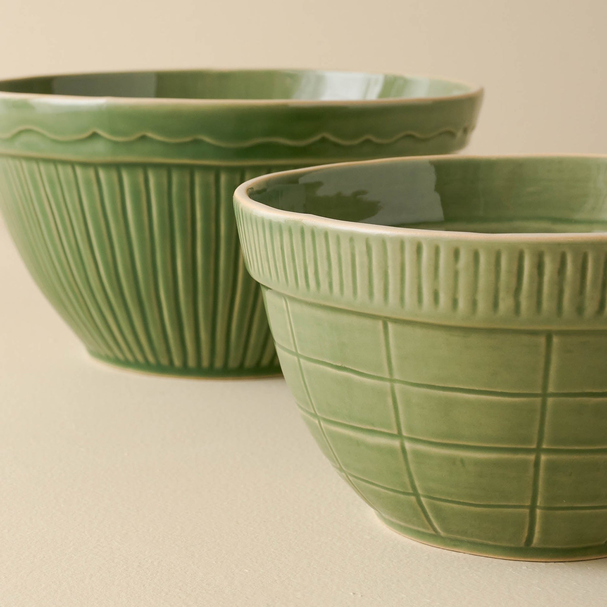 Vintage-Inspired Green Mixing Bowl Set of Two