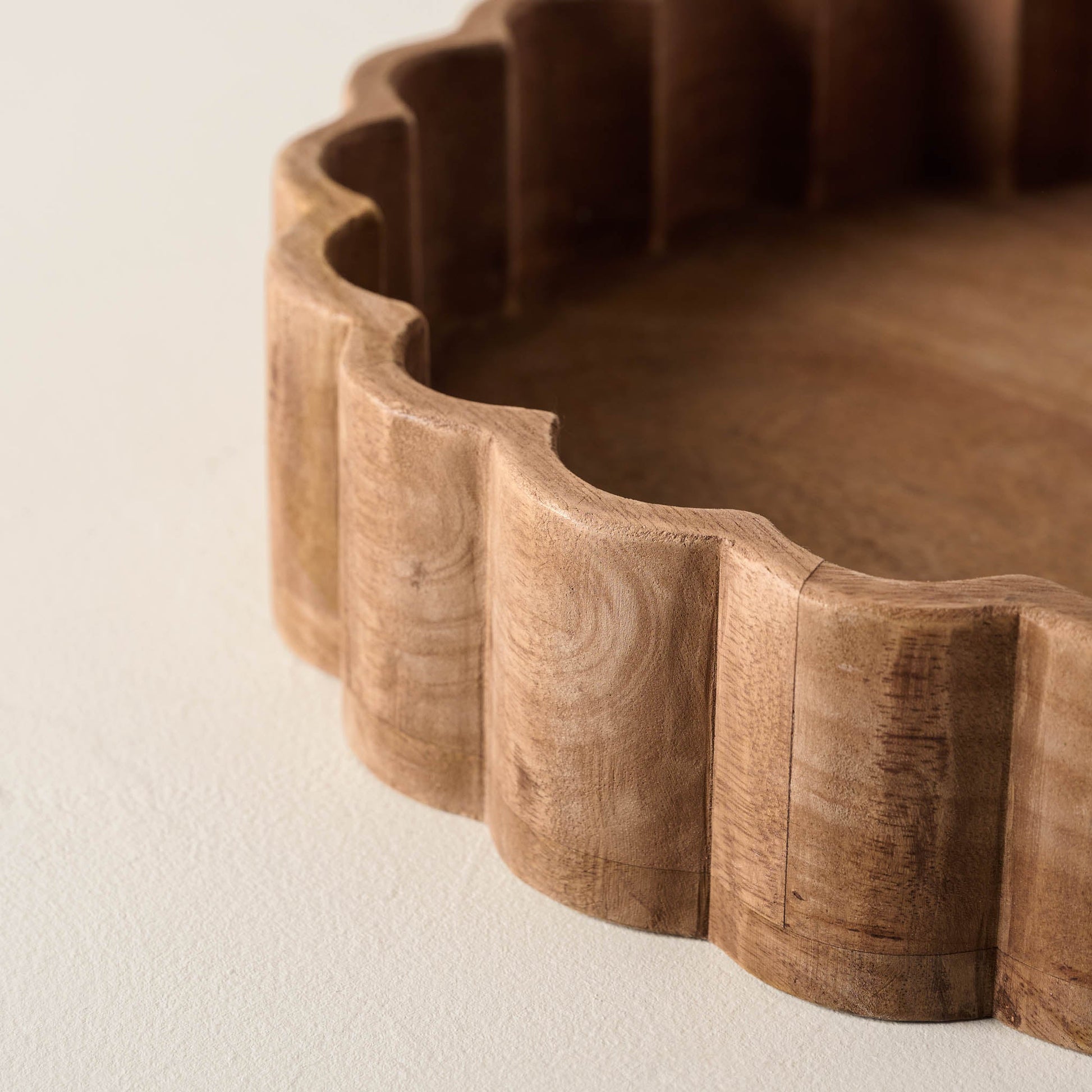 Antiqued Wood Scalloped Tray