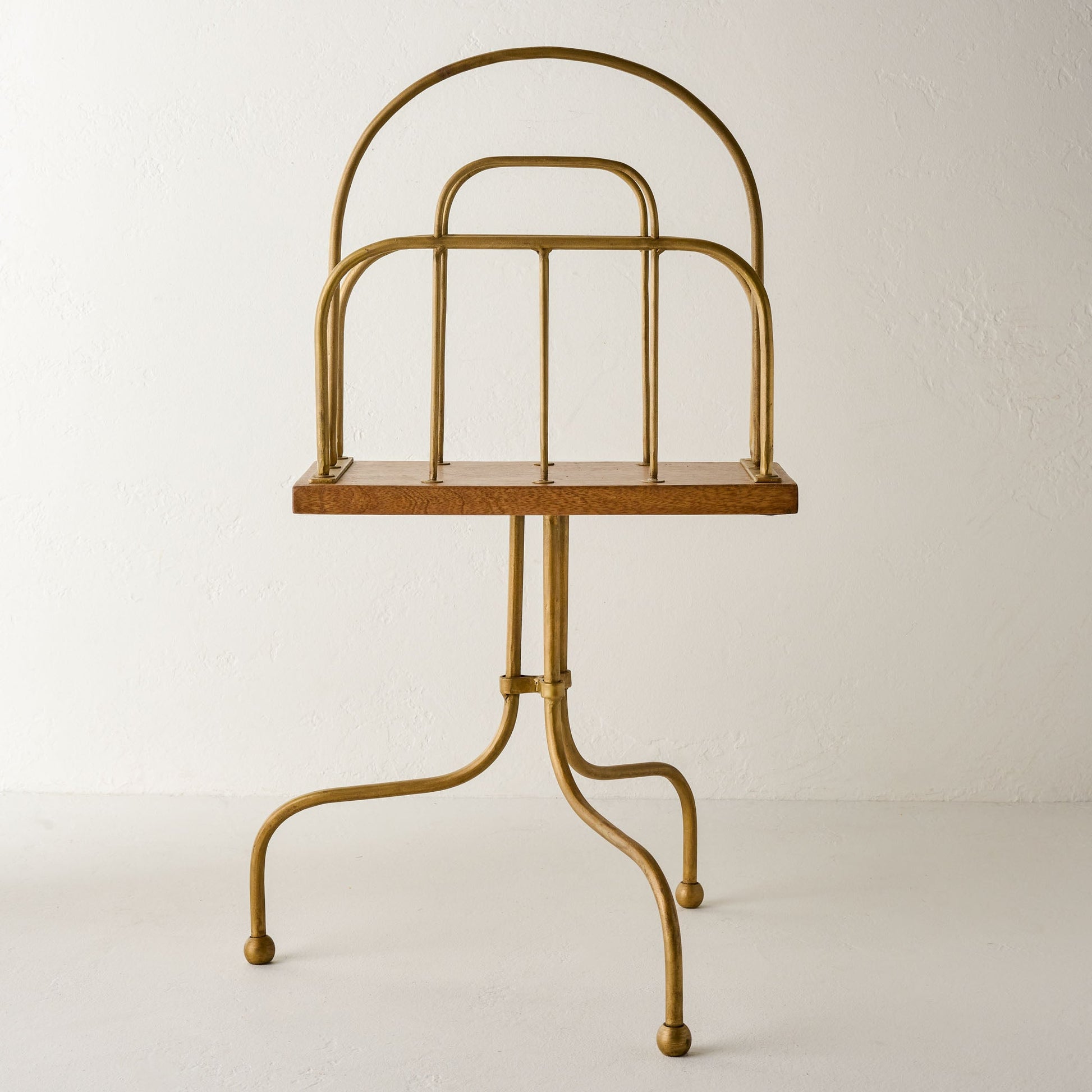Antique Brass and Wood Media Stand