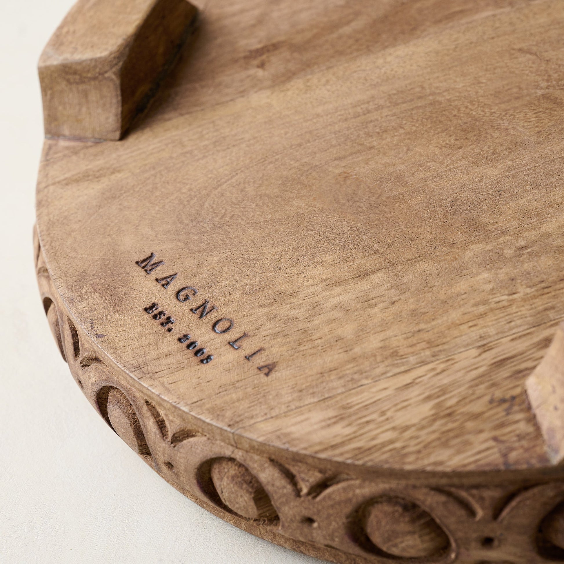 Antiqued Carved Wood Round Riser