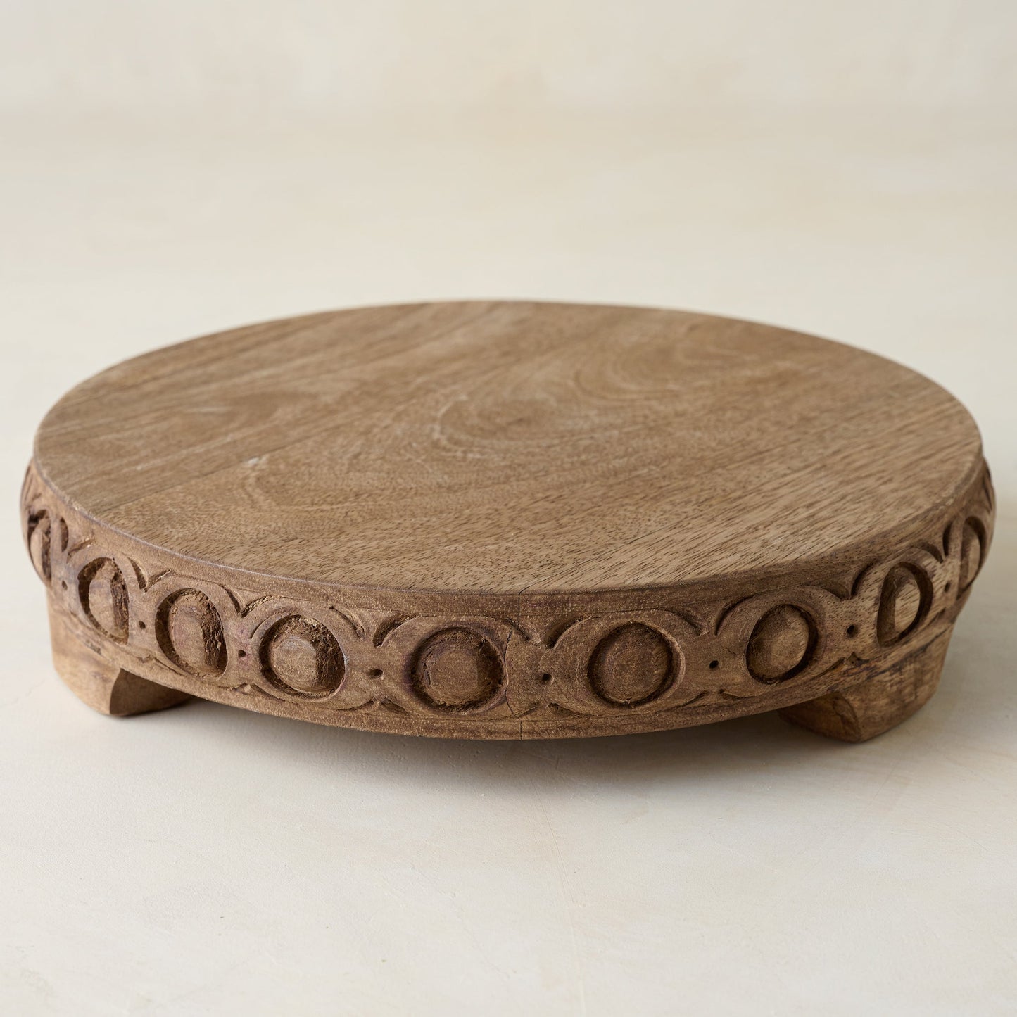 Antiqued Carved Wood Round Riser