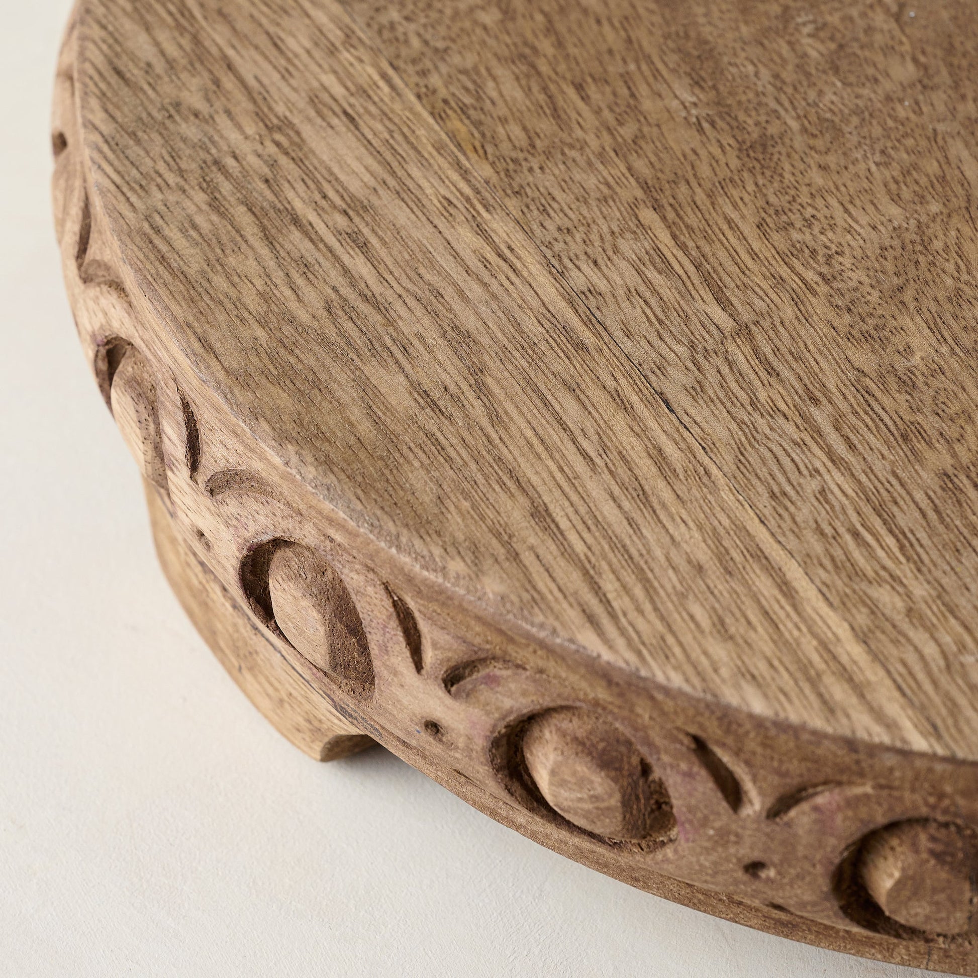 Antiqued Carved Wood Round Riser