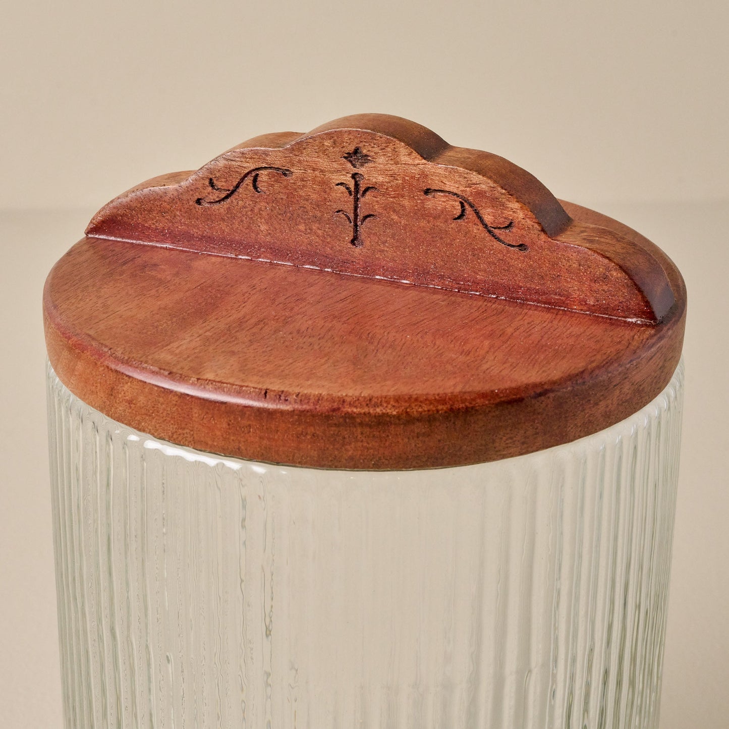 Antiqued Wood Ribbed Glass Canister