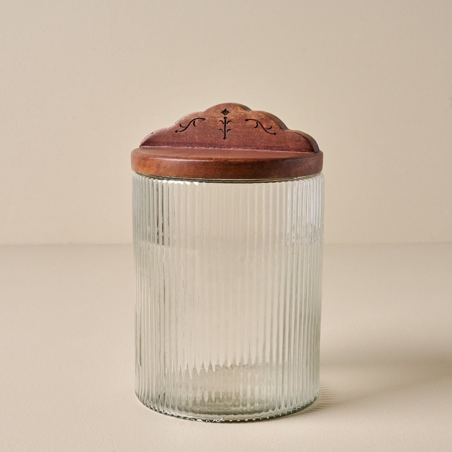Antiqued Wood Ribbed Glass Canister
