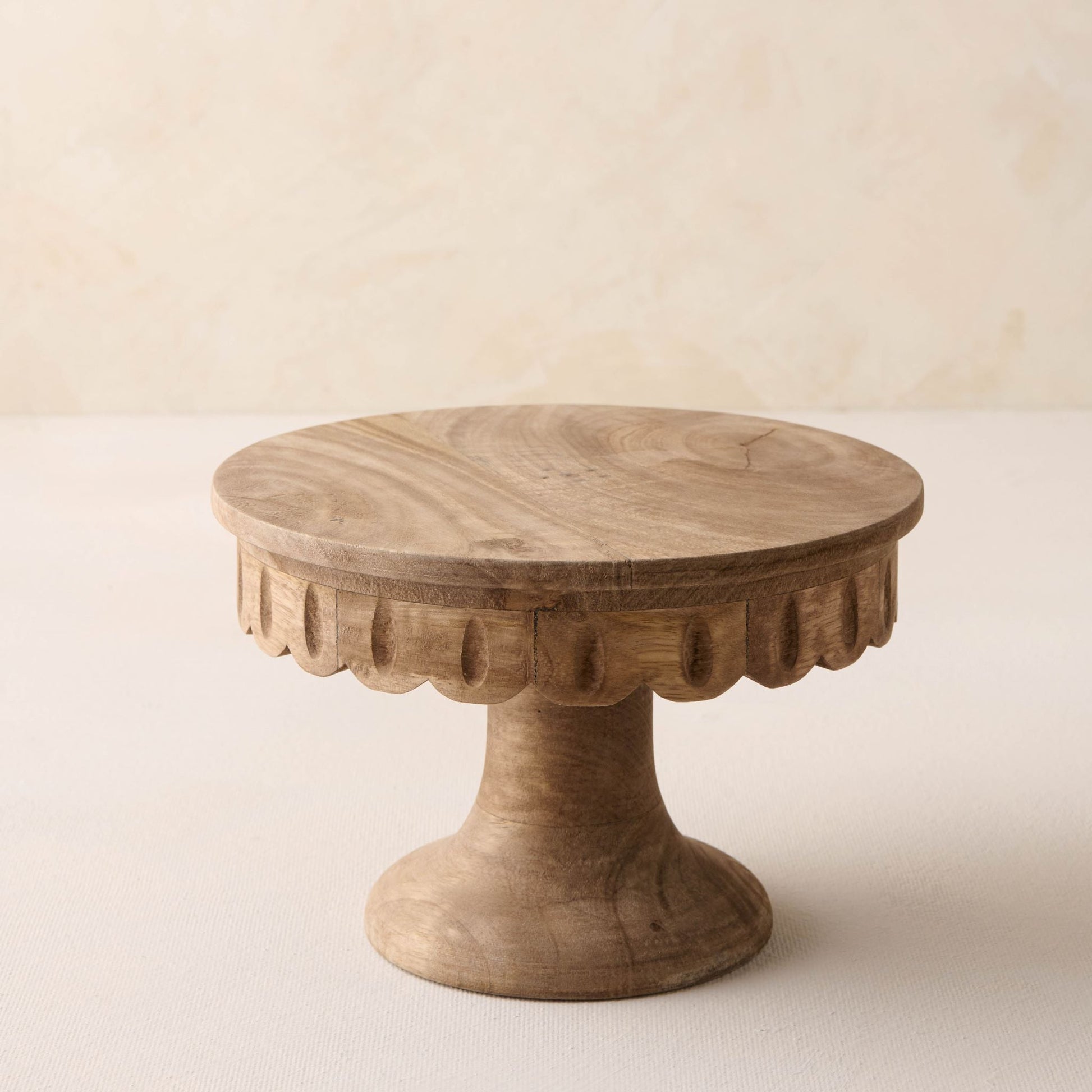 Antiqued Wood Scalloped Cake Stand