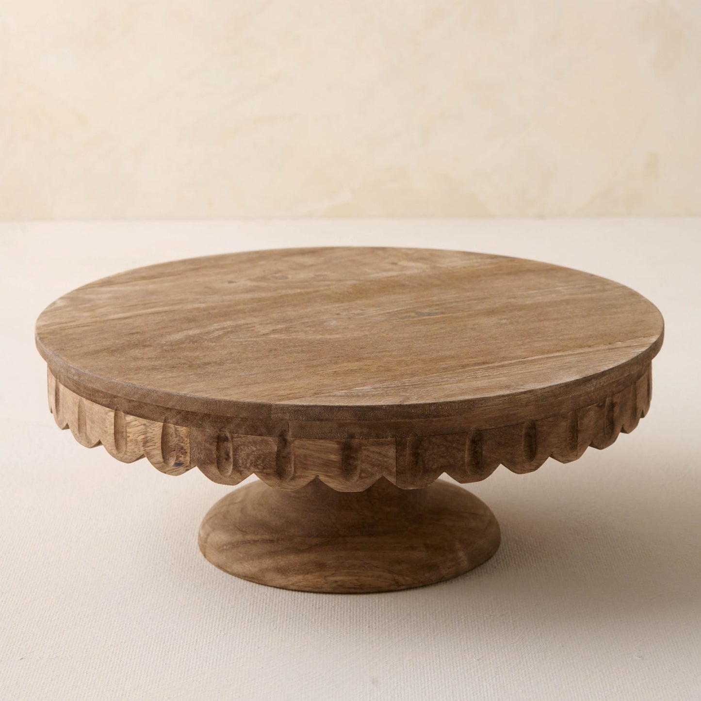 Antiqued Wood Scalloped Cake Stand