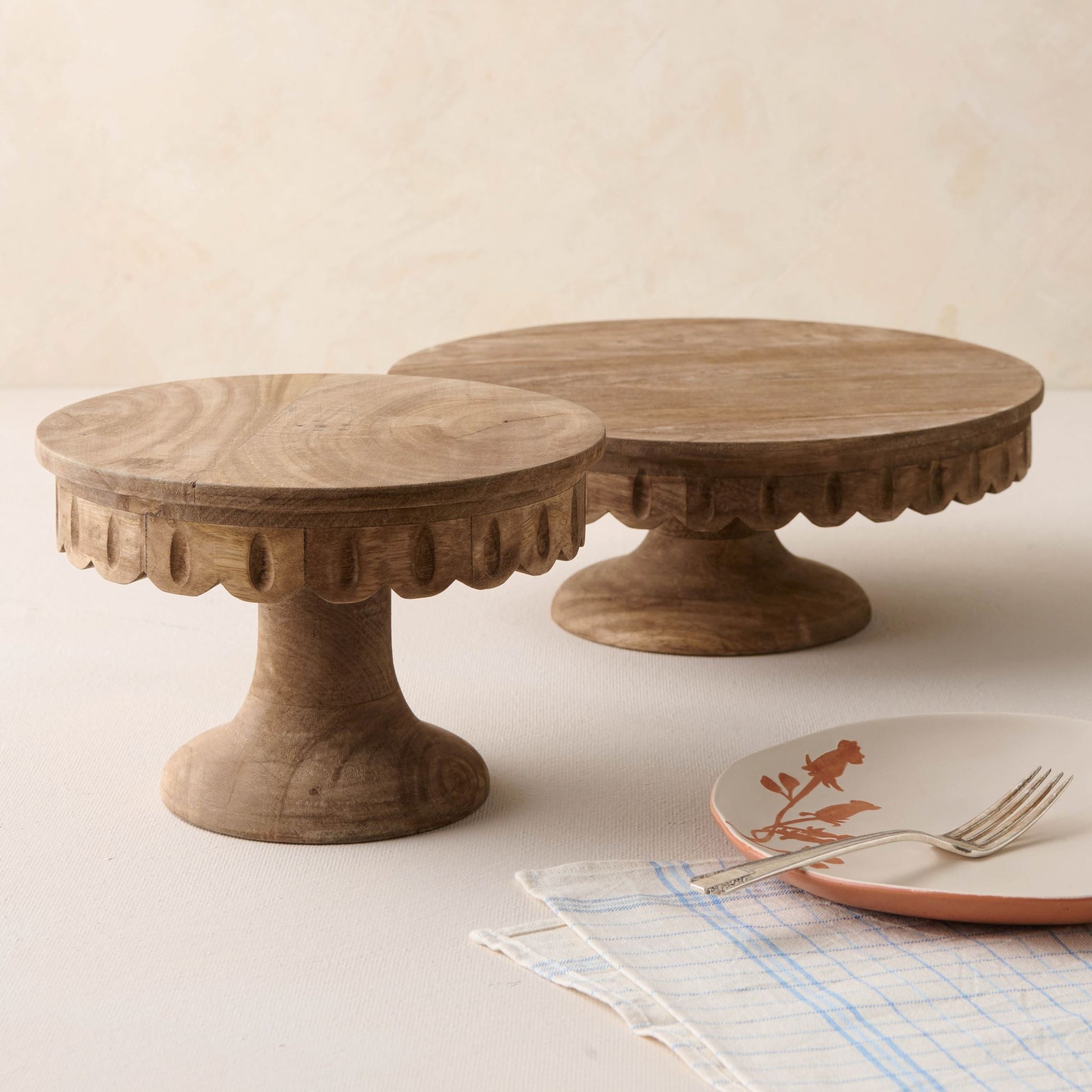 Antiqued Wood Scalloped Cake Stand