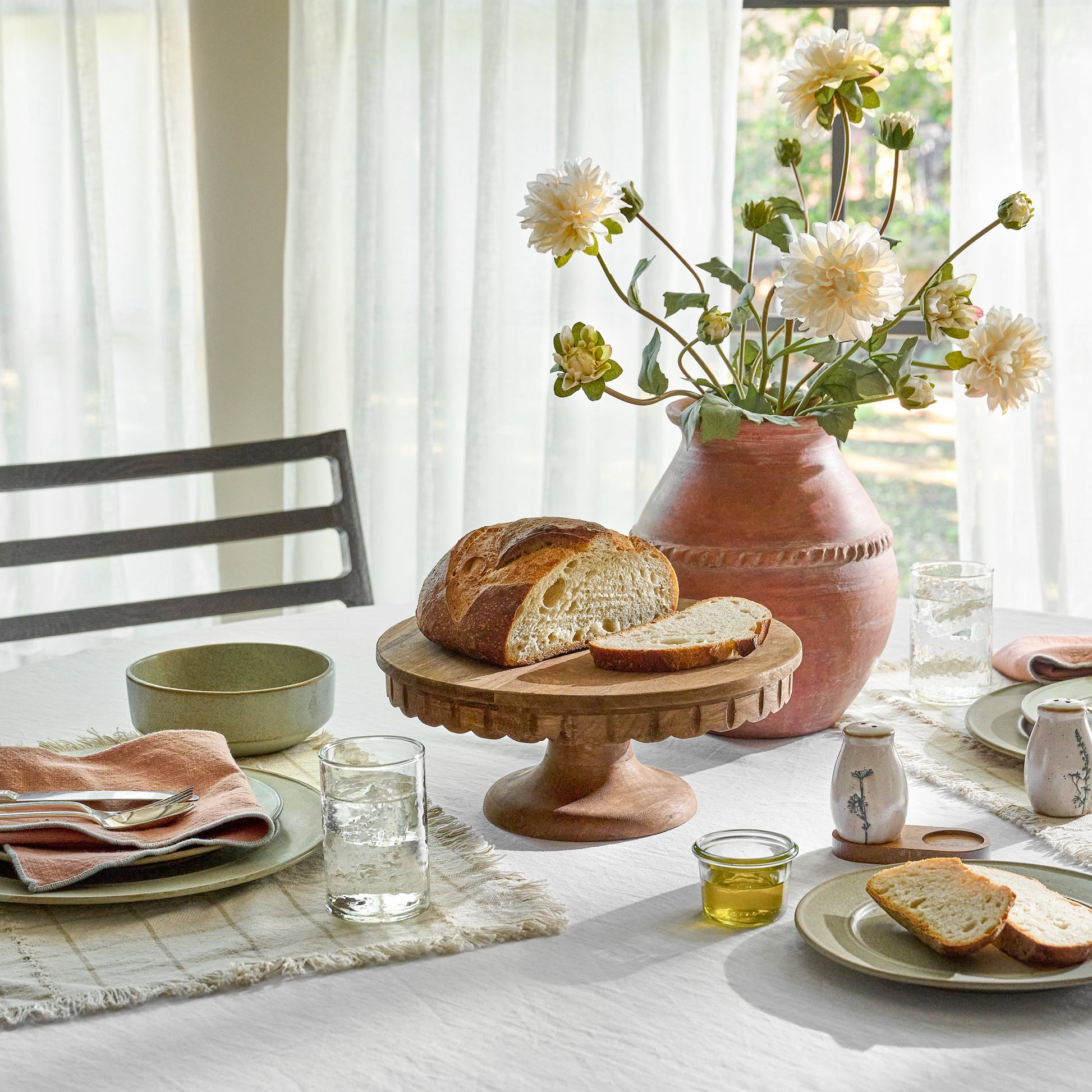 Antiqued Wood Scalloped Cake Stand