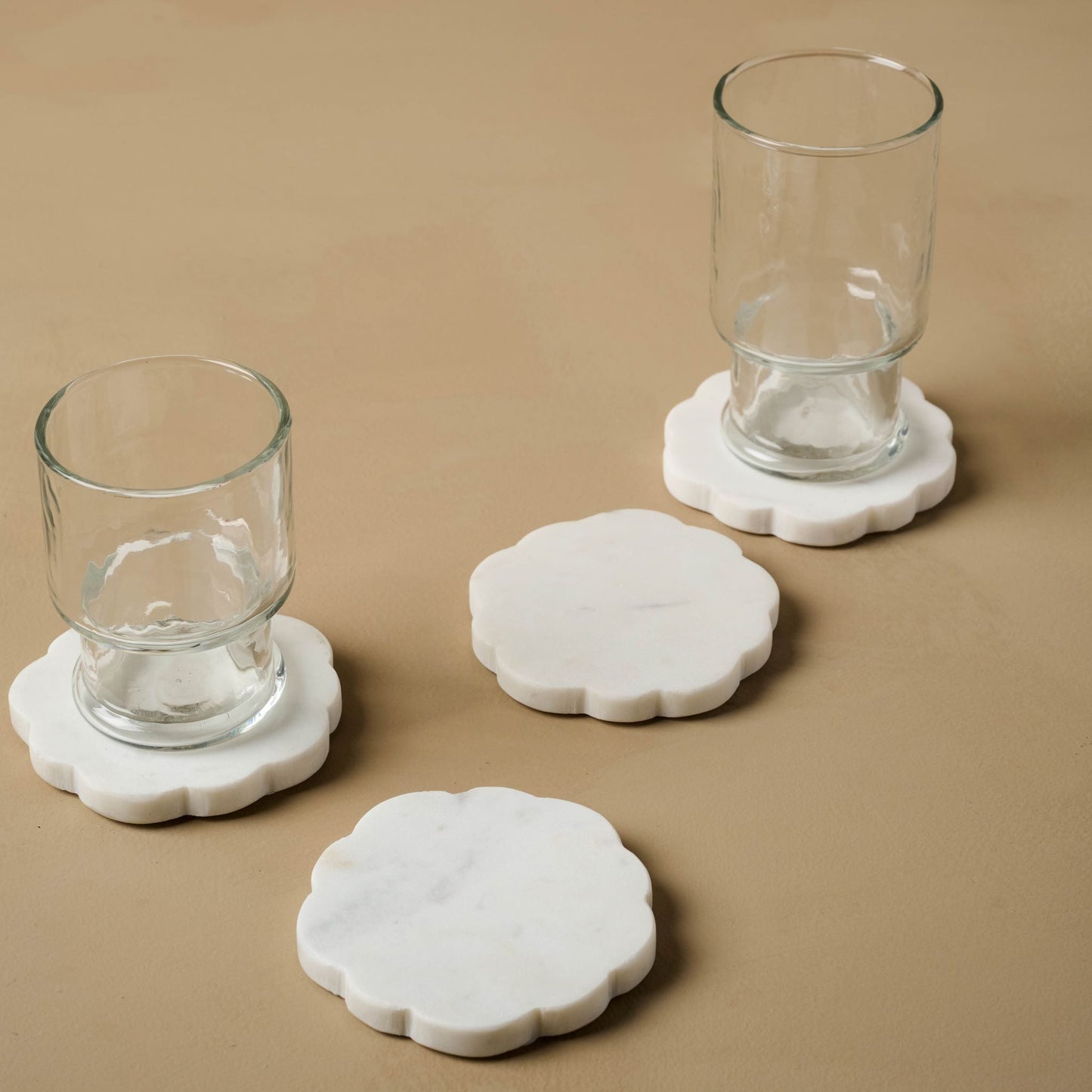 White Marble Scalloped Coaster Set